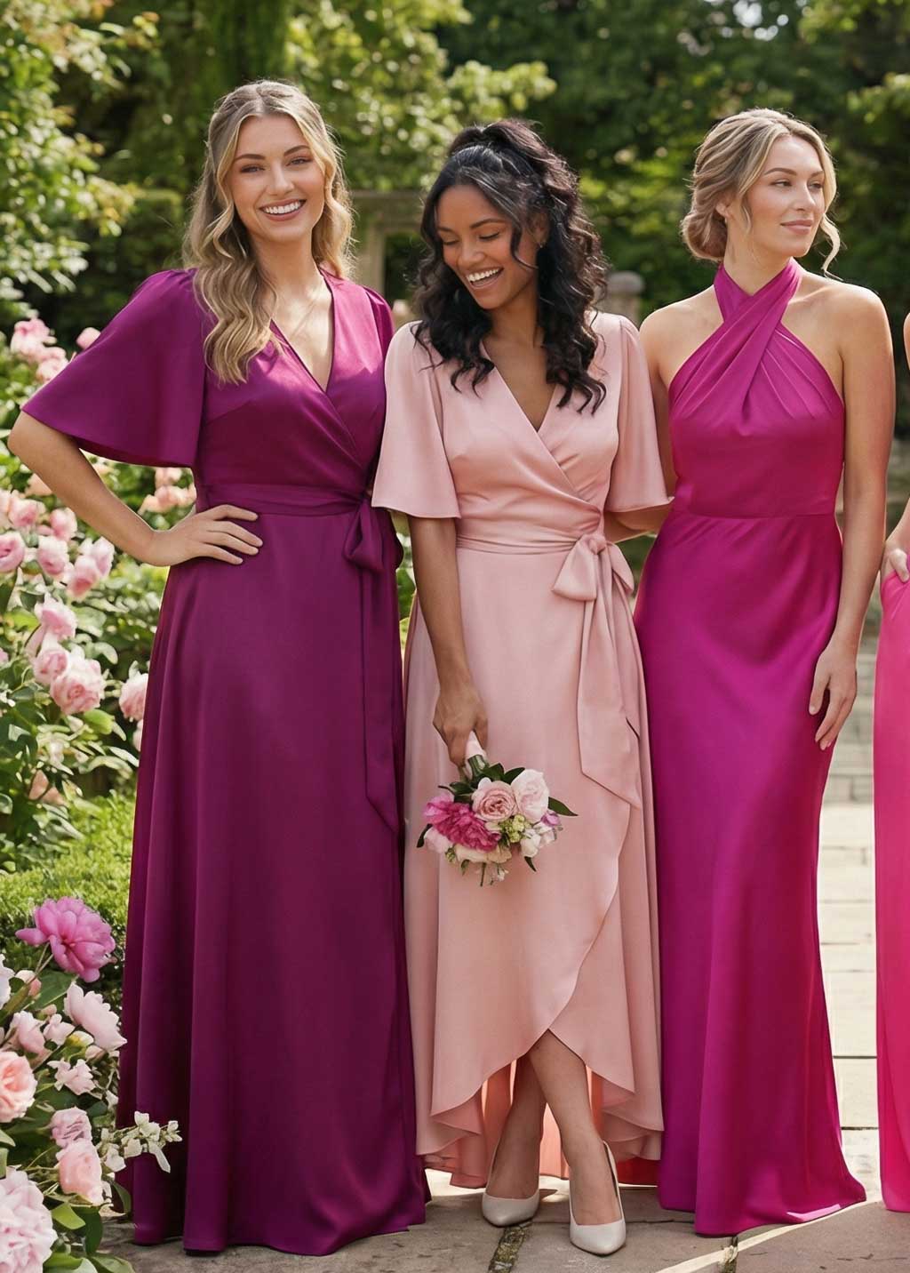 Silk Blush Pink Wrap Bridesmaids Dress