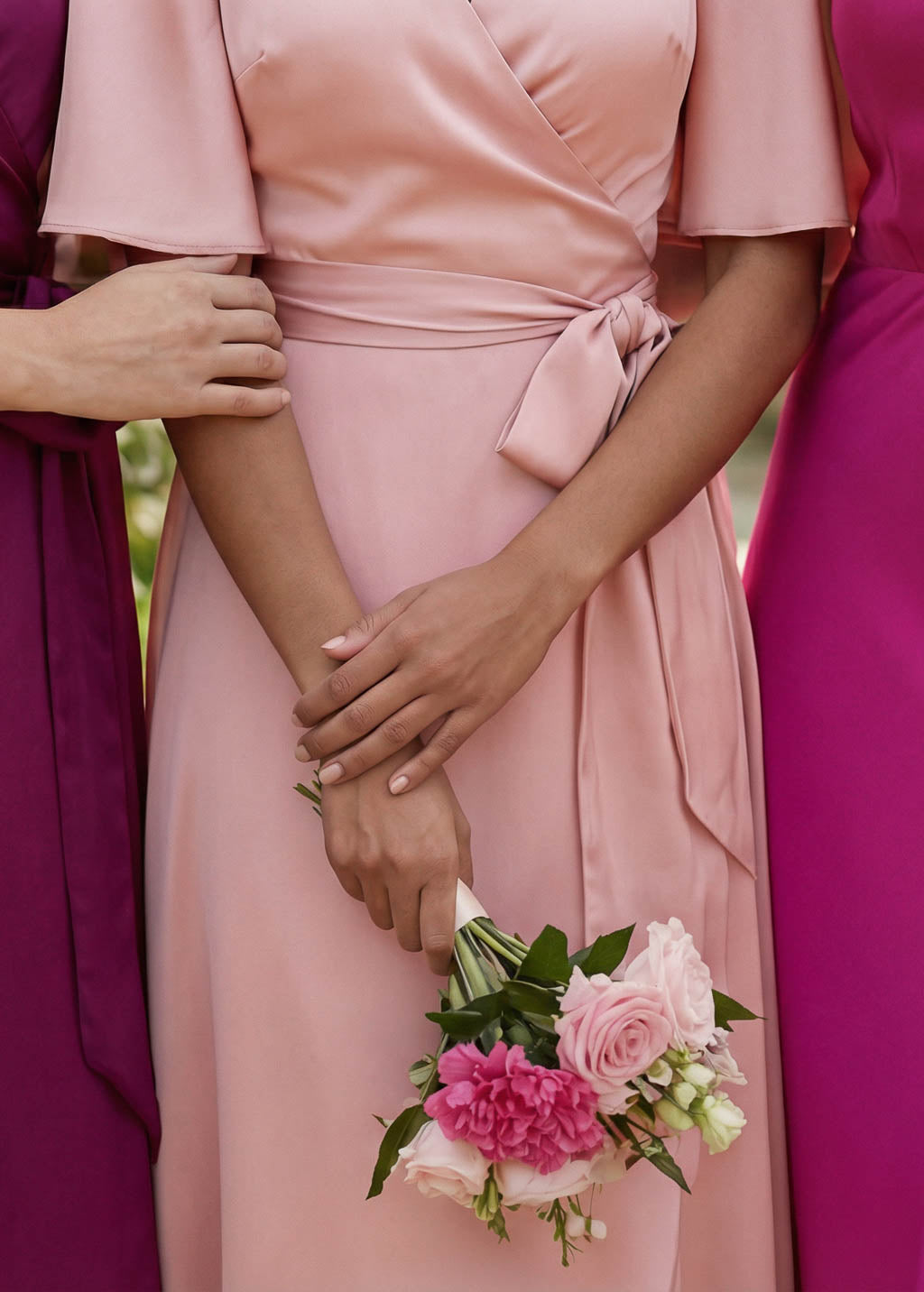 Silk Blush Pink Wrap Bridesmaids Dress