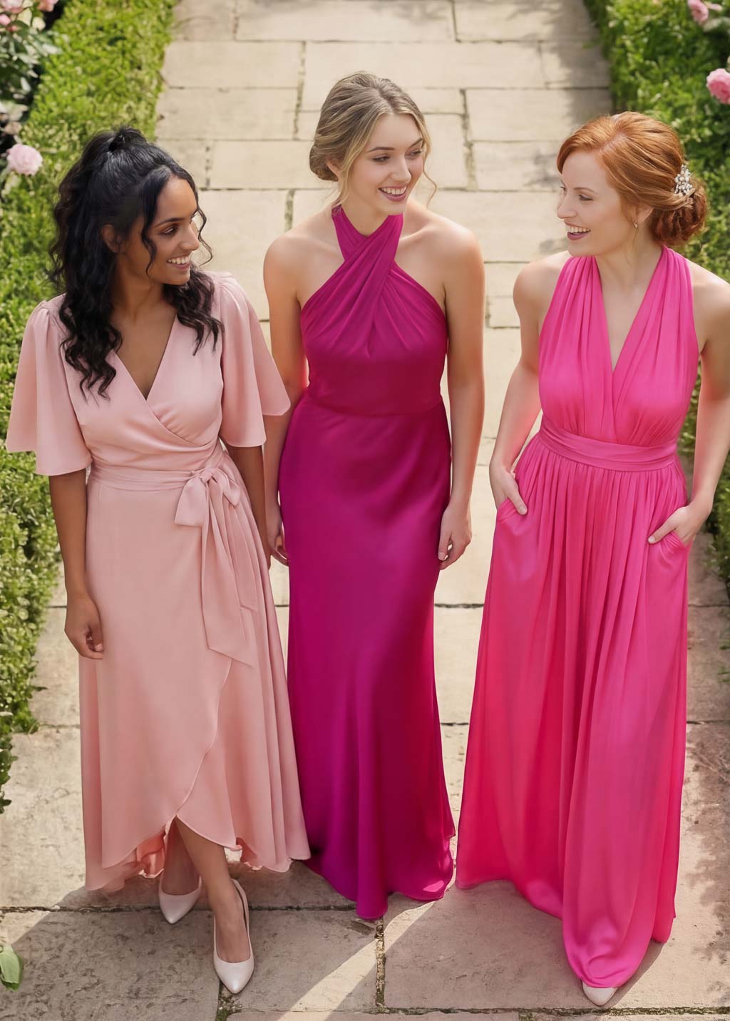 Fuchsia Silk Halter Bridesmaids Dress