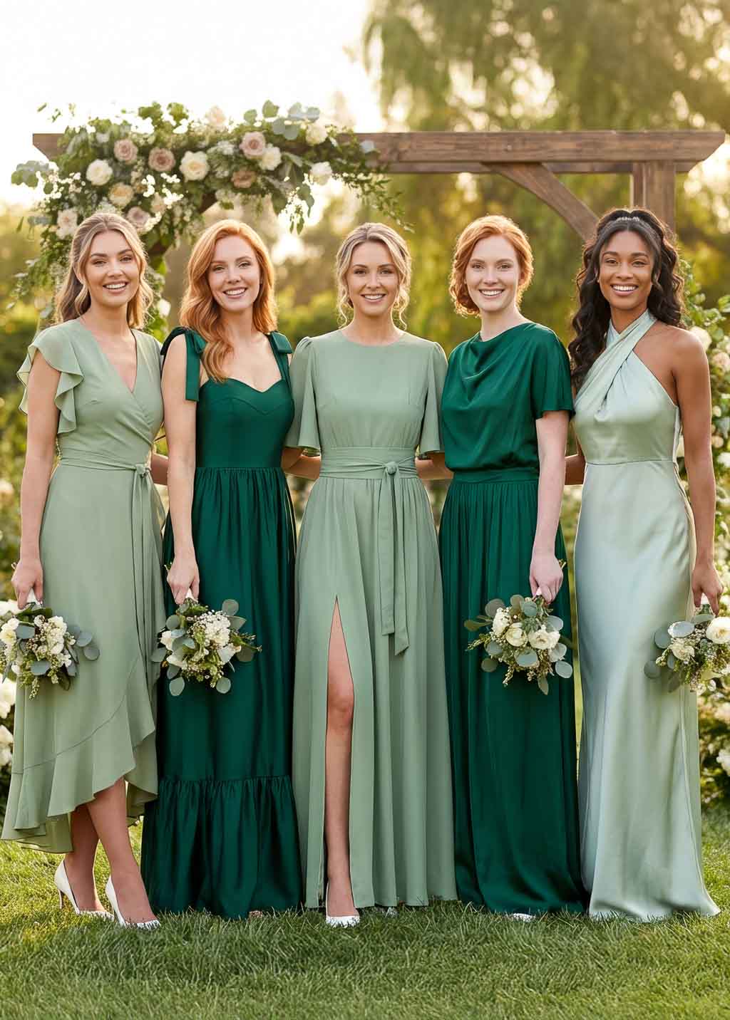 Sage Green Bridesmaid Slit Dress with Belt