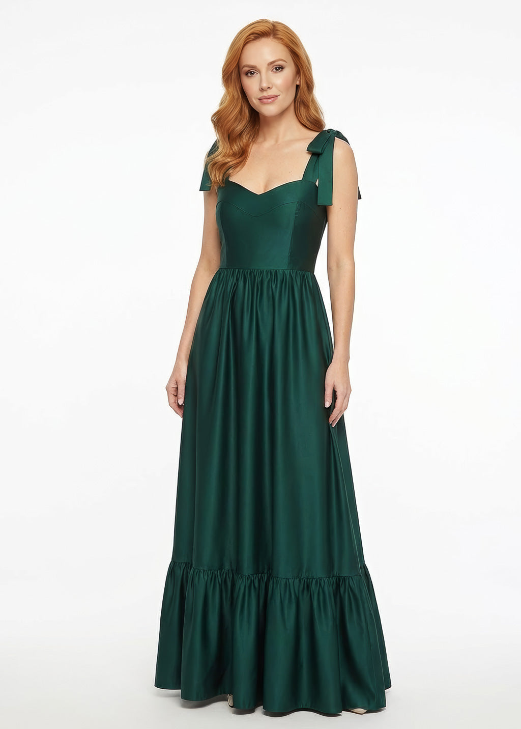 Robe longue en satin vert foncé