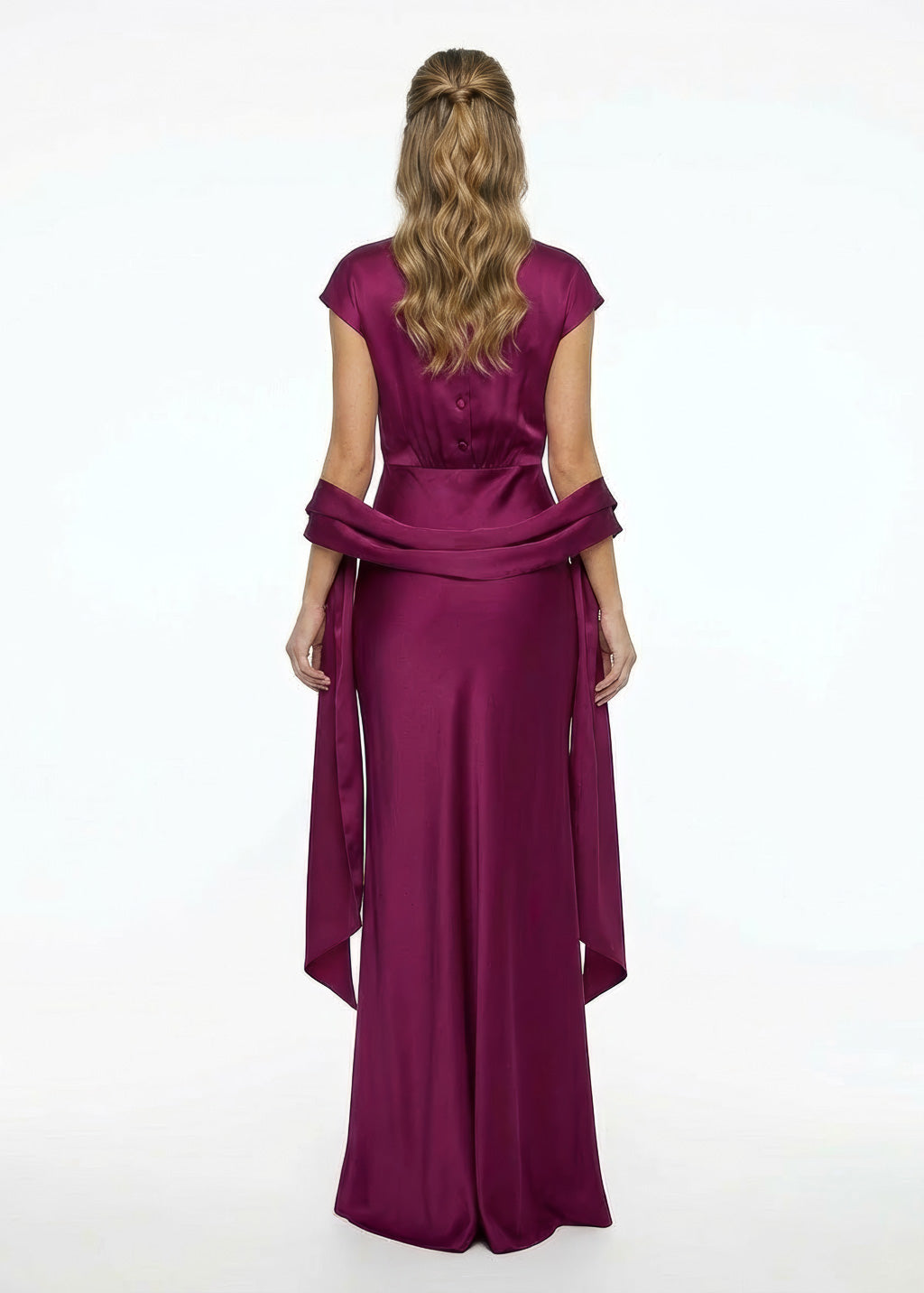 Dark Fuchsia Silk Dress with Scarf