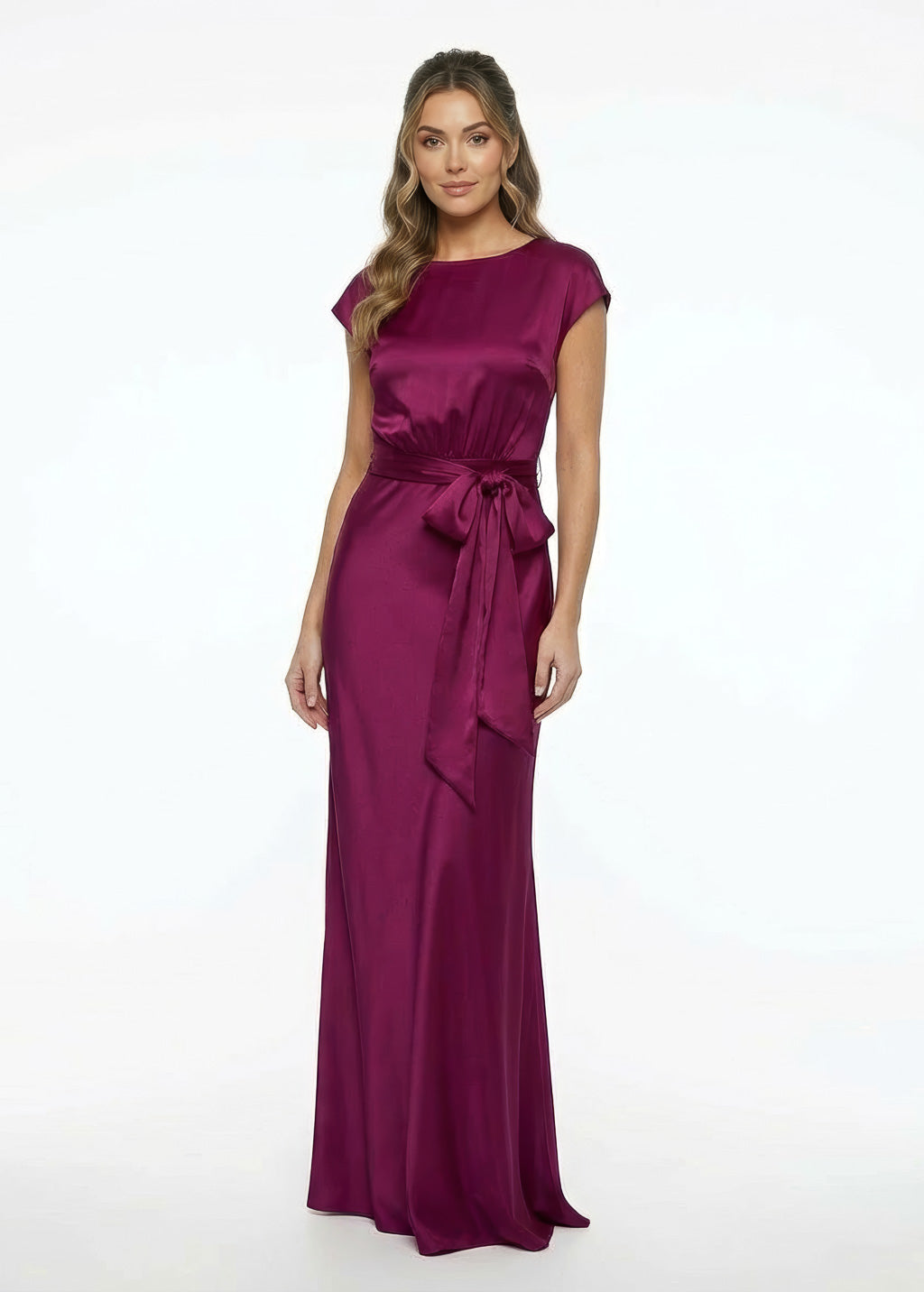 Dark Fuchsia Silk Dress with Scarf