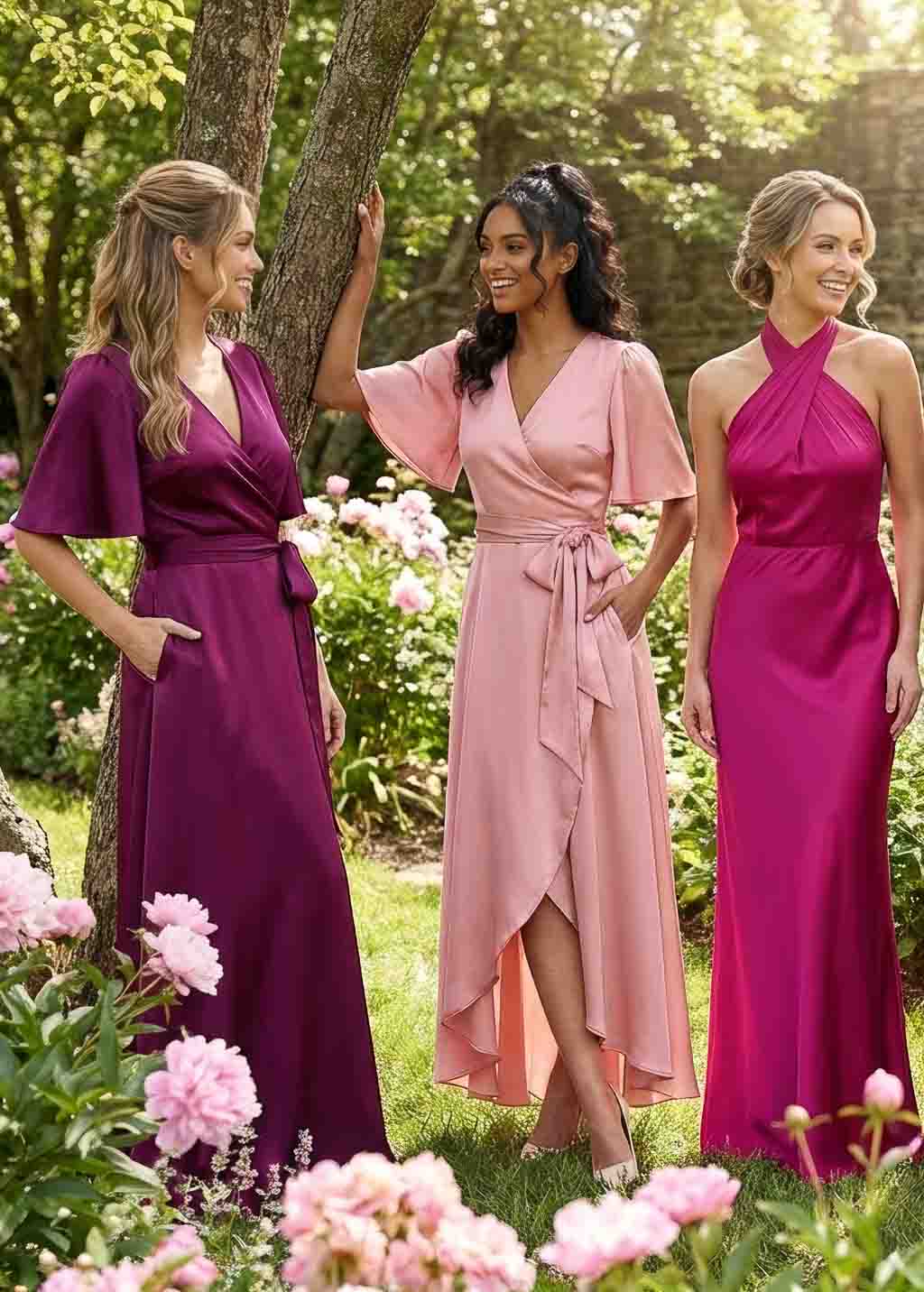 Silk Blush Pink Wrap Bridesmaids Dress