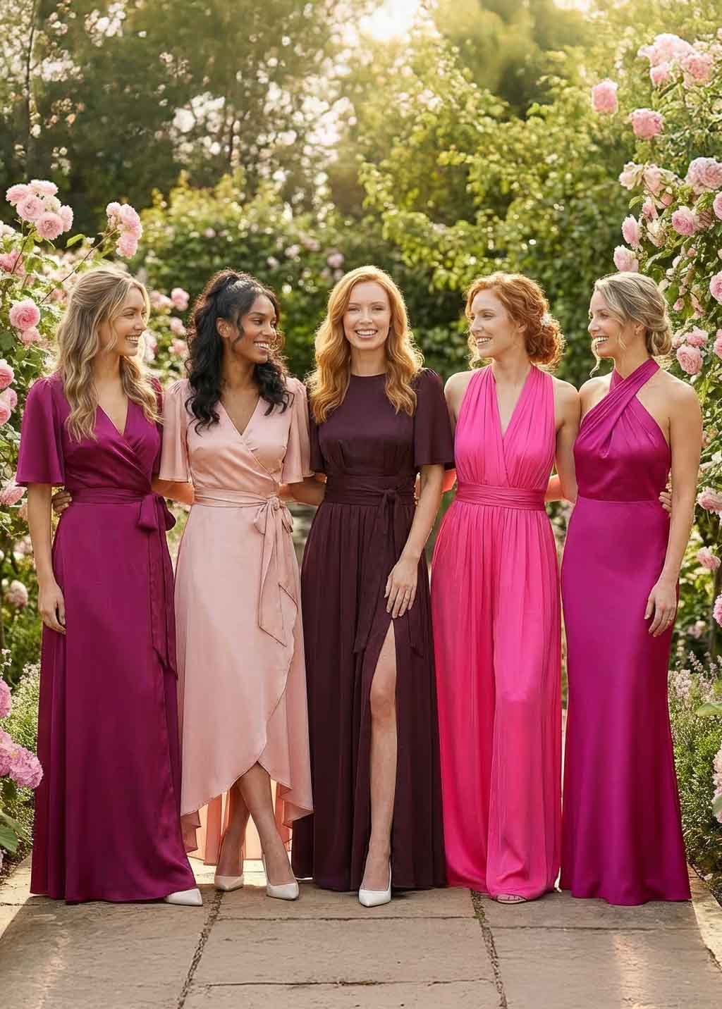 Silk Dark Burgundy Bridesmaids Slit Dress with Belt