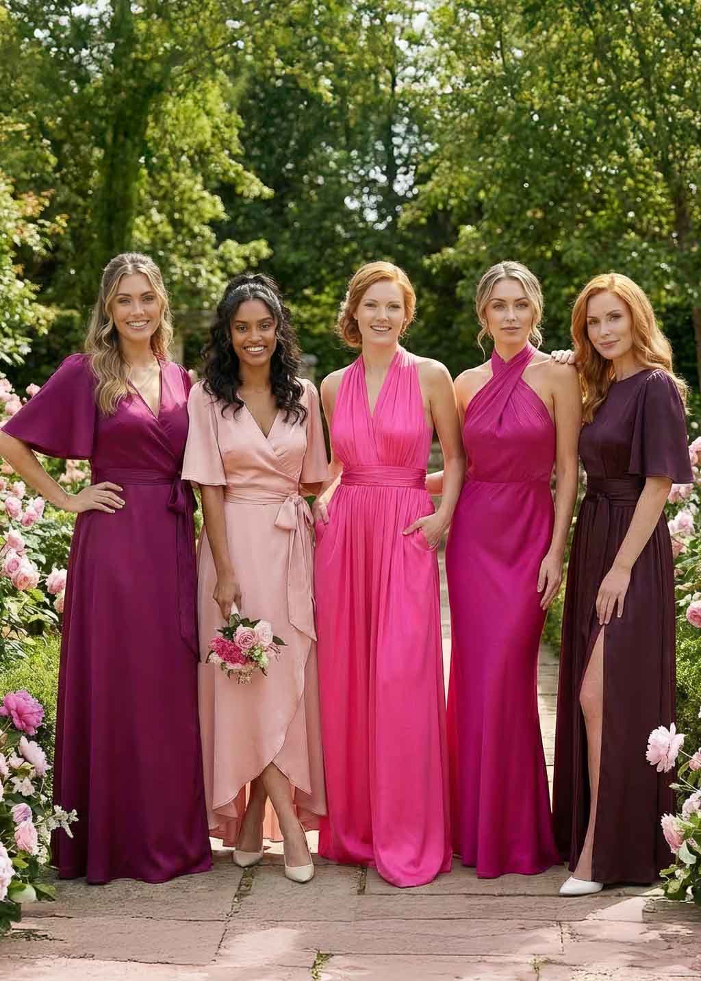 Infinity Silk Hot Pink Bridesmaids Jumpsuit with Pockets