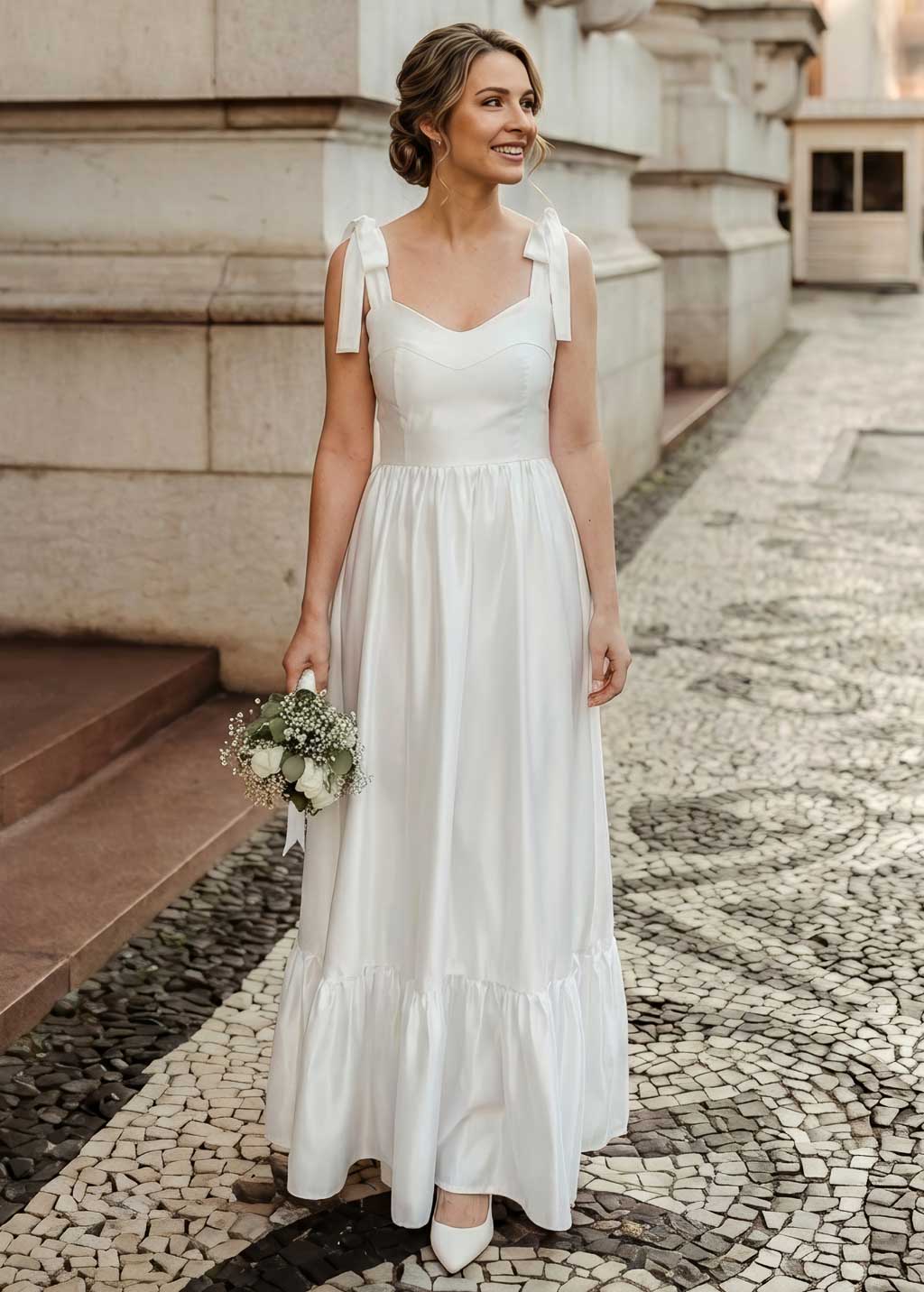 Robe longue en satin blanc