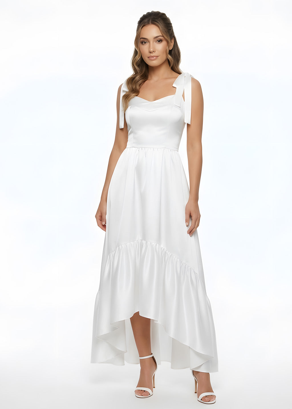 White Luxury Satin Wedding Dress with Handmade Flower