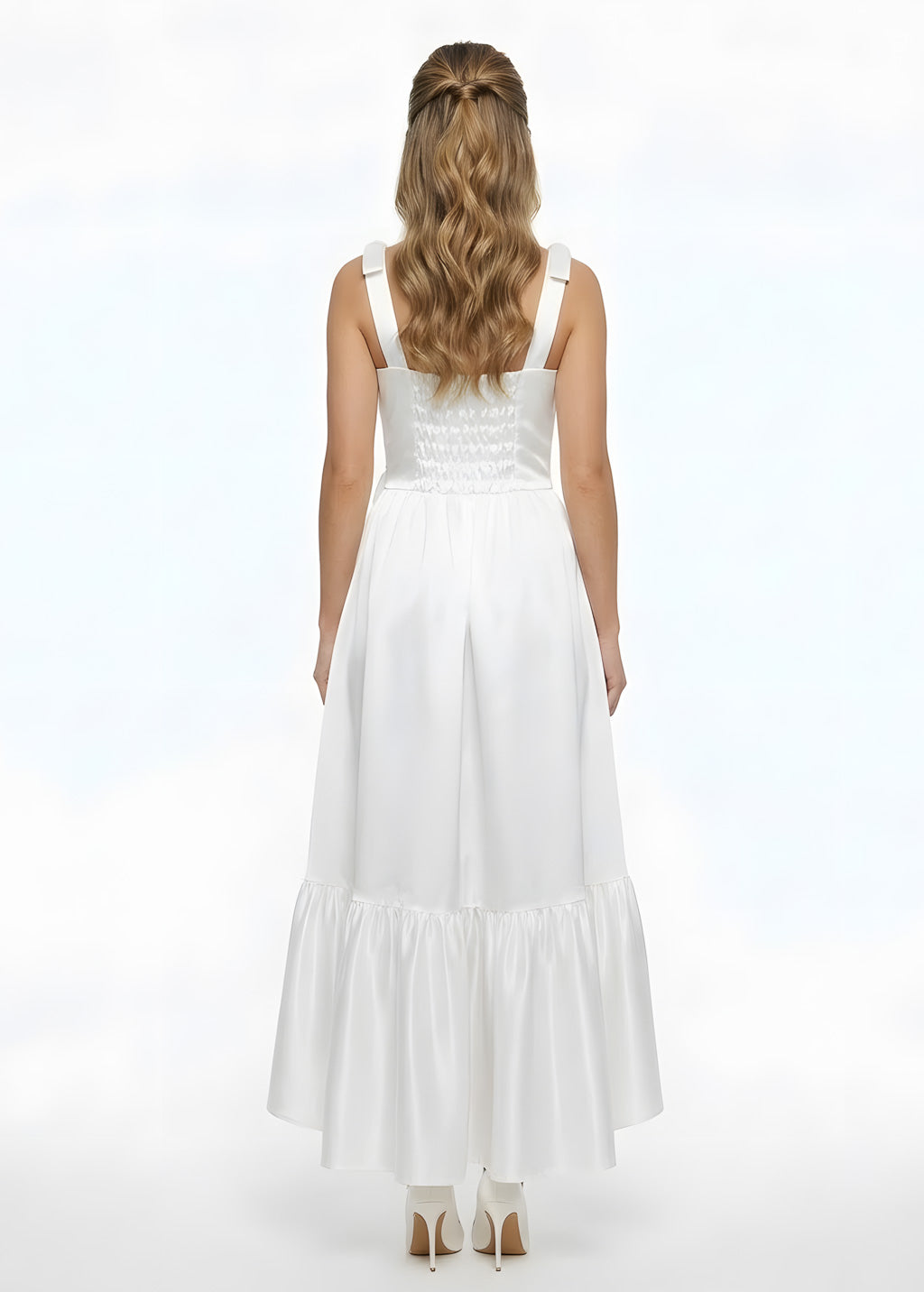 White Luxury Satin Wedding Dress with Handmade Flower