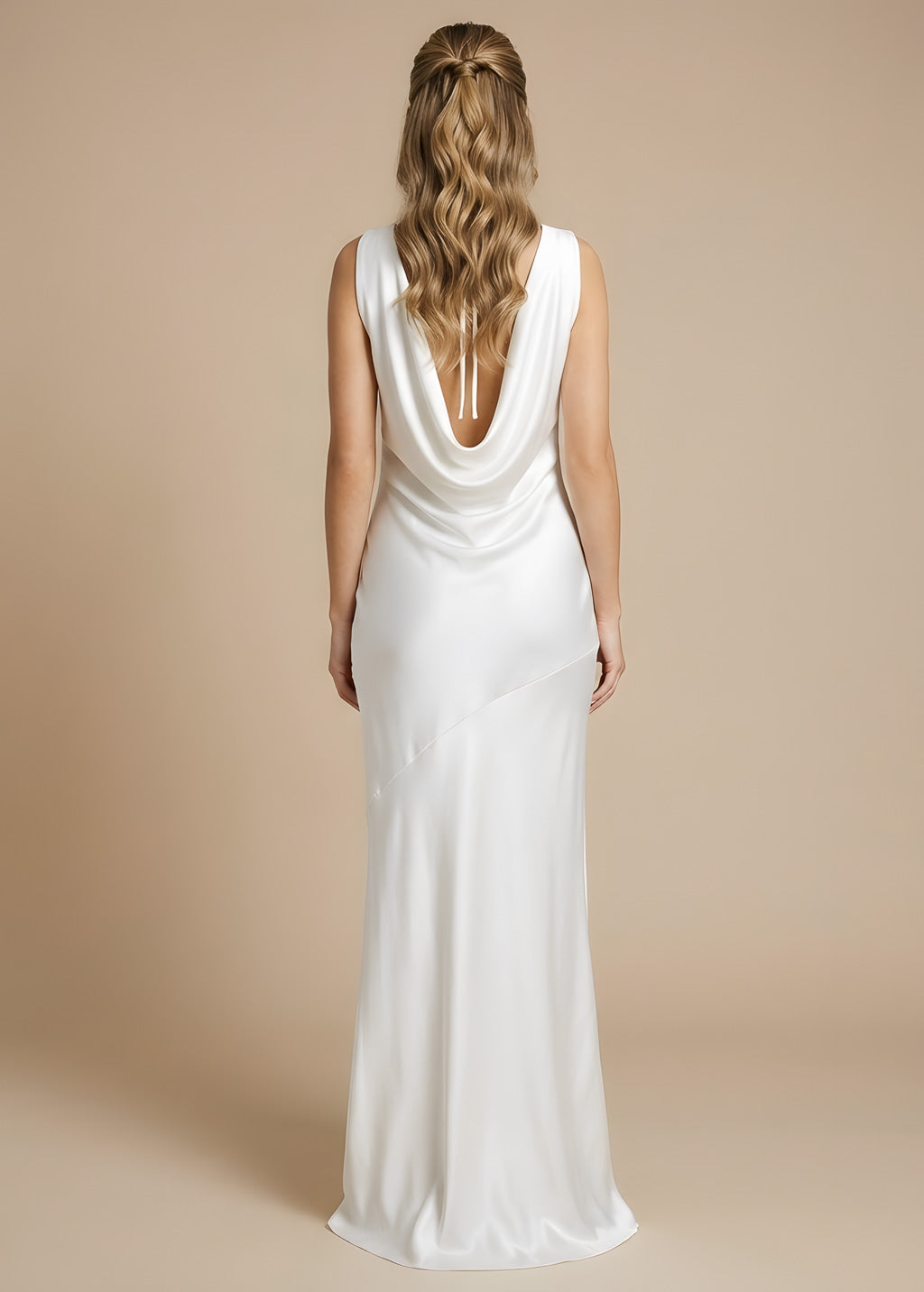 Ivory Silk Wedding Dress with Cowl Neck