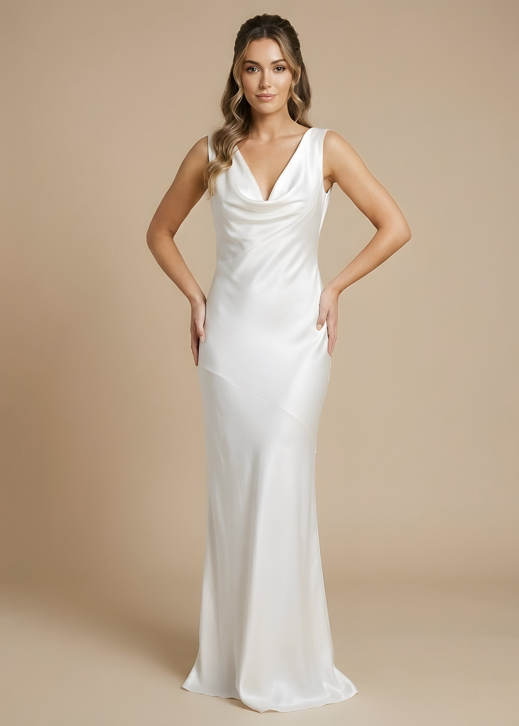 Ivory Silk Wedding Dress with Cowl Neck