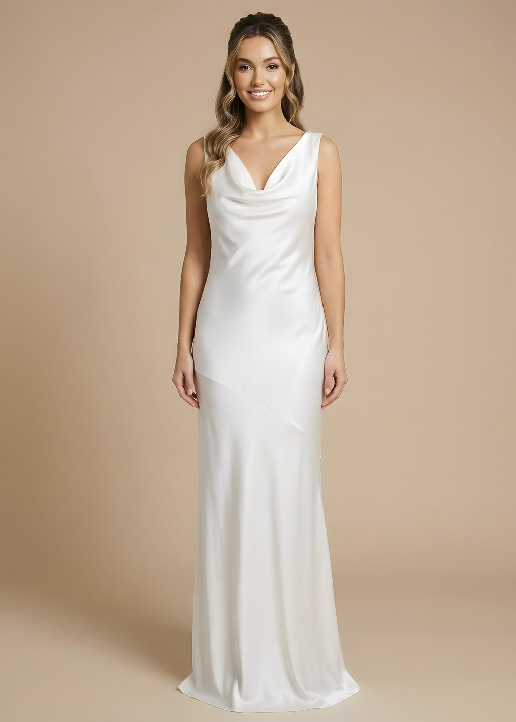 Ivory Silk Wedding Dress with Cowl Neck