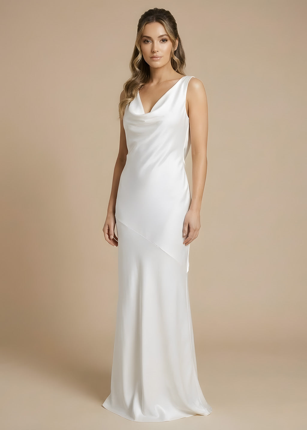 Ivory Silk Wedding Dress with Cowl Neck