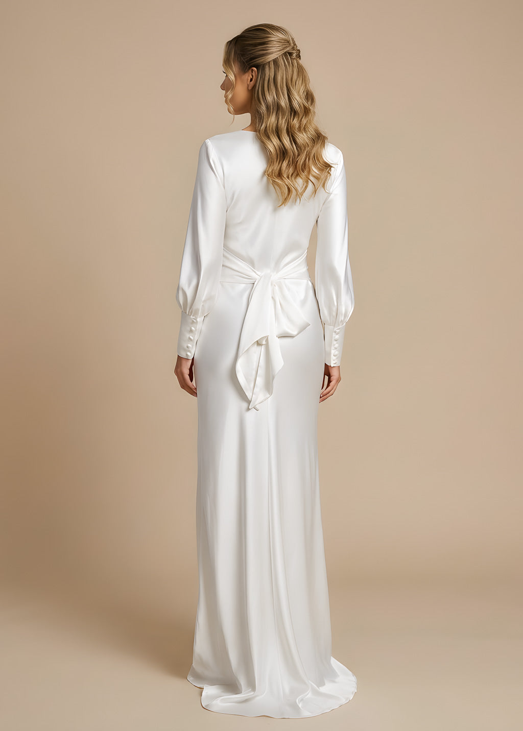Ivory Silk Long Sleeve Wedding Dress