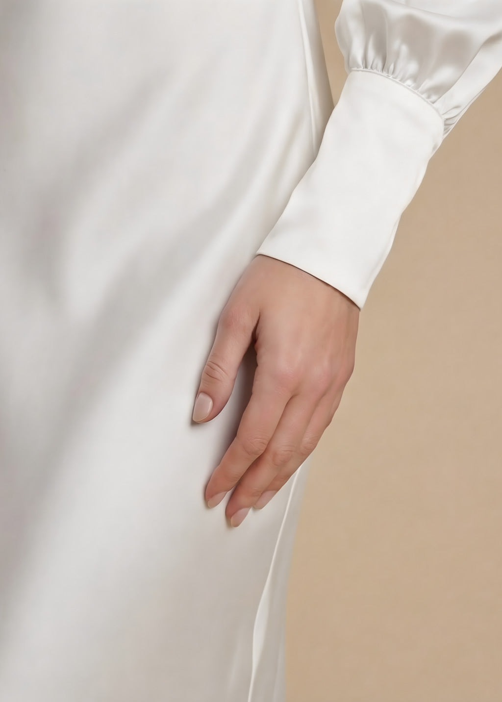 Ivory Silk Long Sleeve Wedding Dress