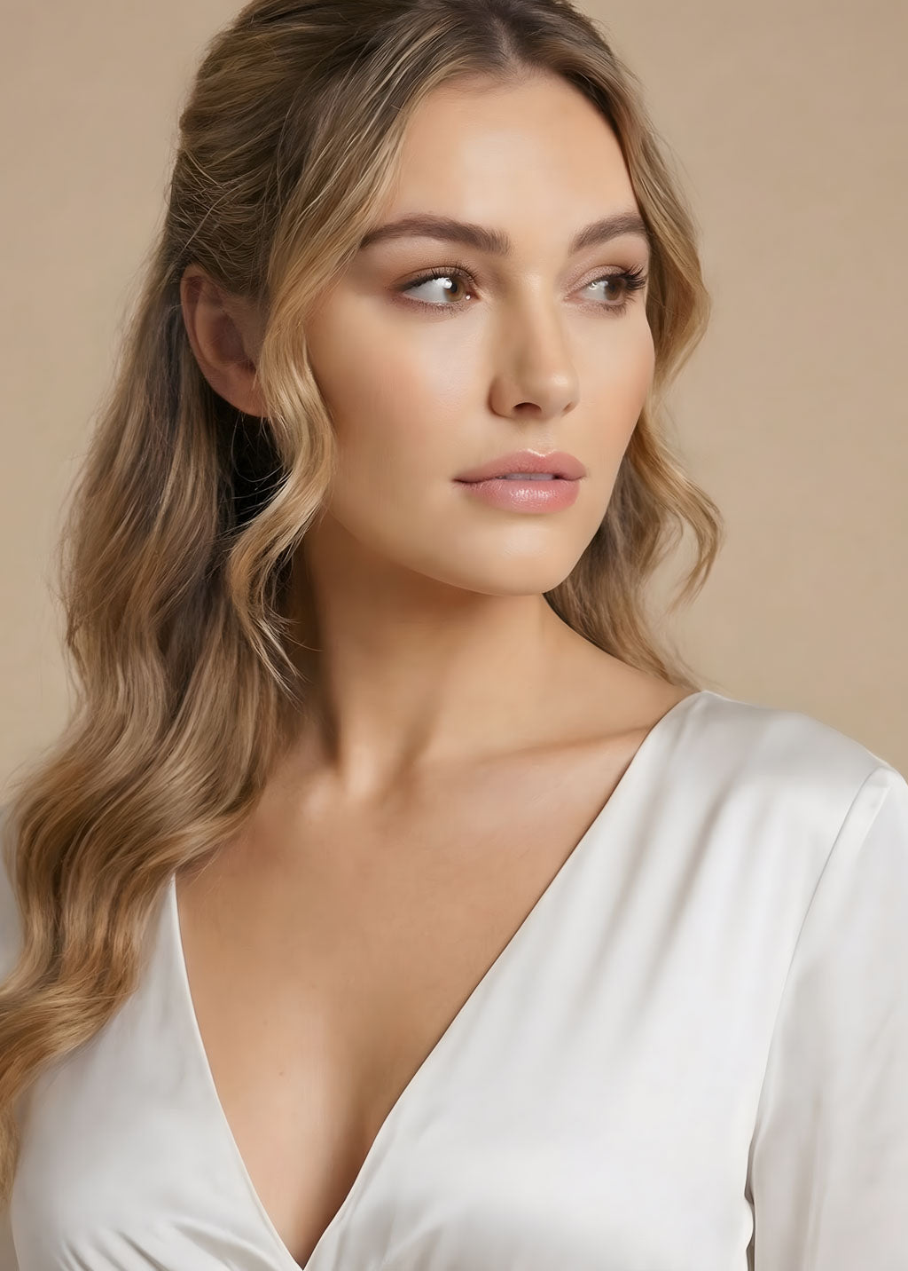 Ivory Silk Long Sleeve Wedding Dress