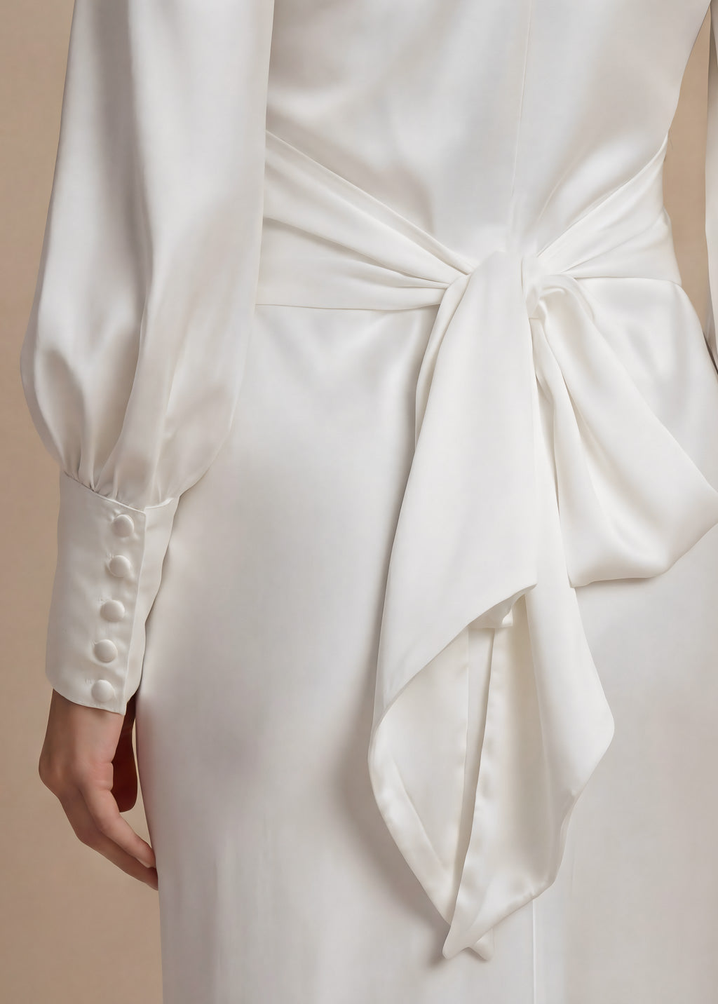 Ivory Silk Long Sleeve Wedding Dress