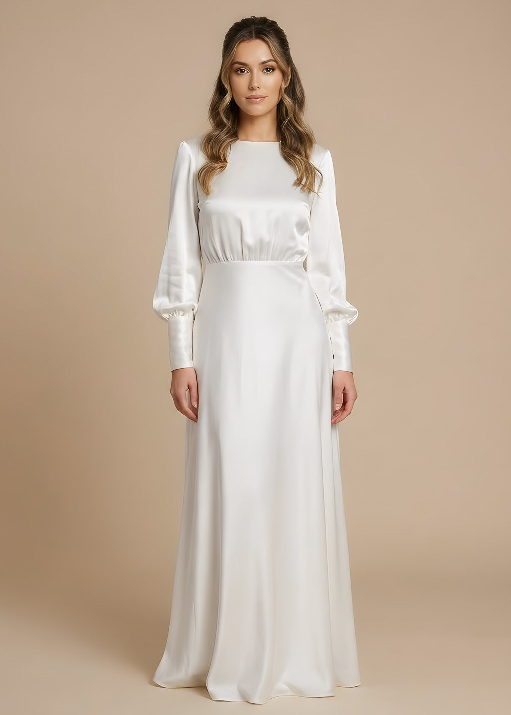 Ivory Silk Wedding Dress with Long Sleeves