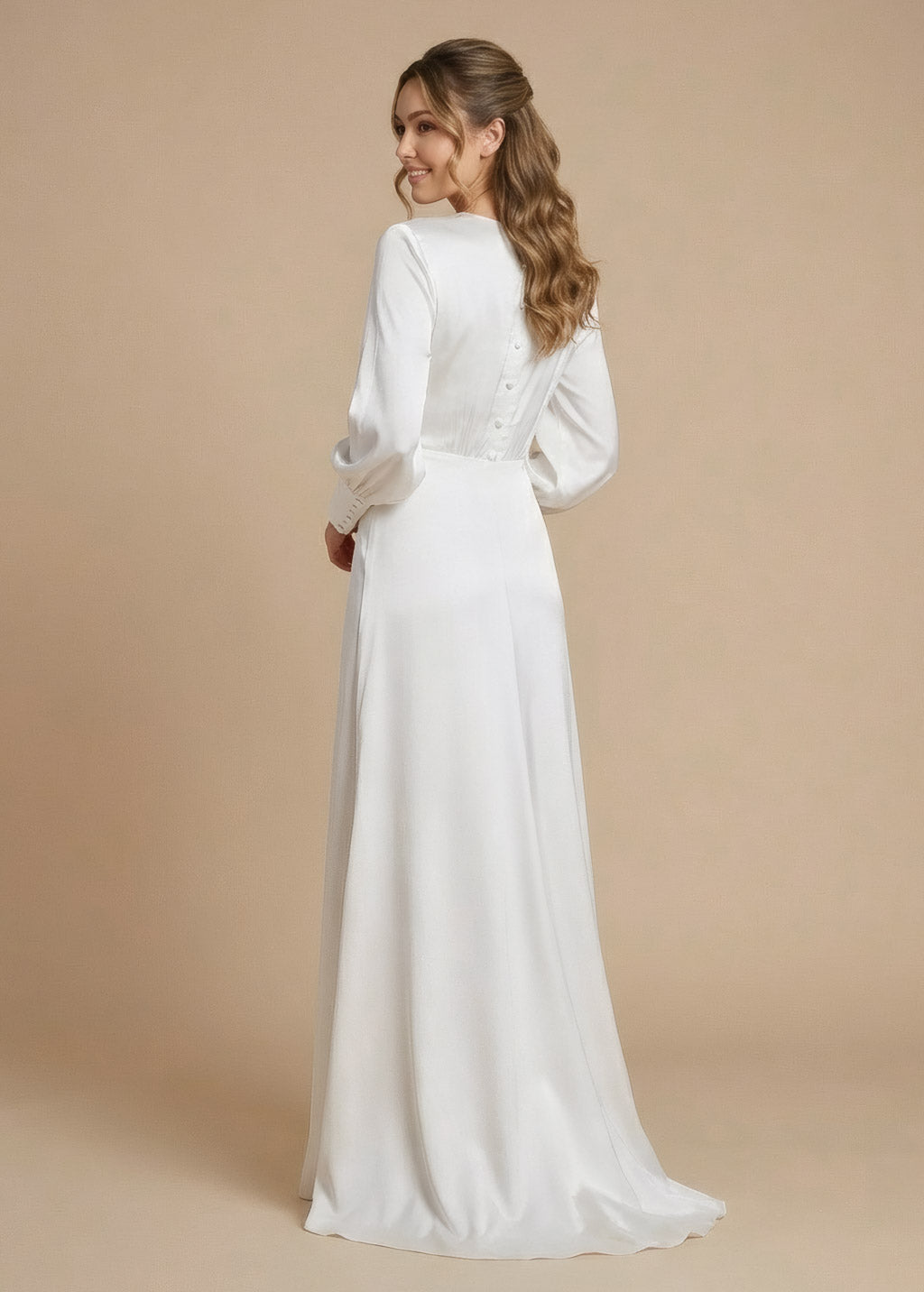 Ivory Silk Wedding Dress with Long Sleeves