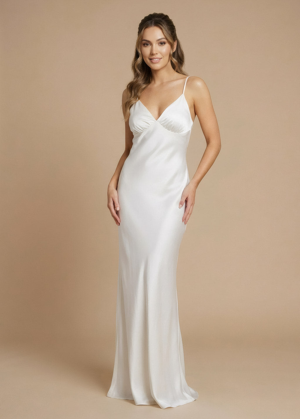 Ivory Silk Slip Wedding Dress with Open Back