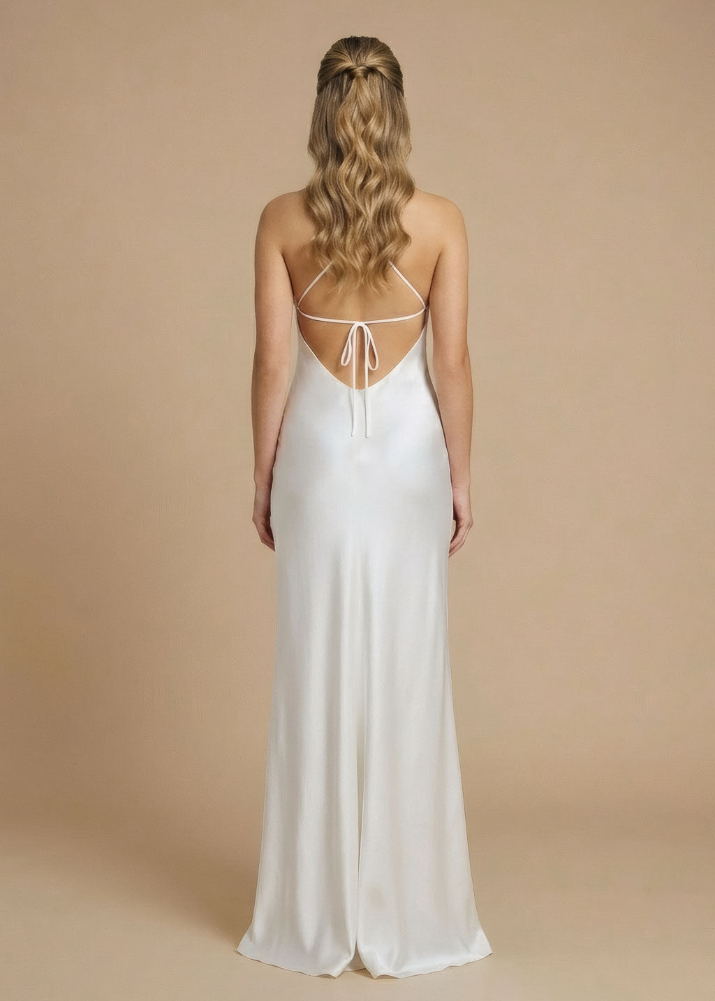 Ivory Silk Slip Wedding Dress with Open Back