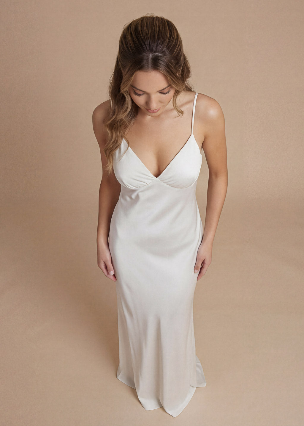 Ivory Silk Slip Wedding Dress with Open Back