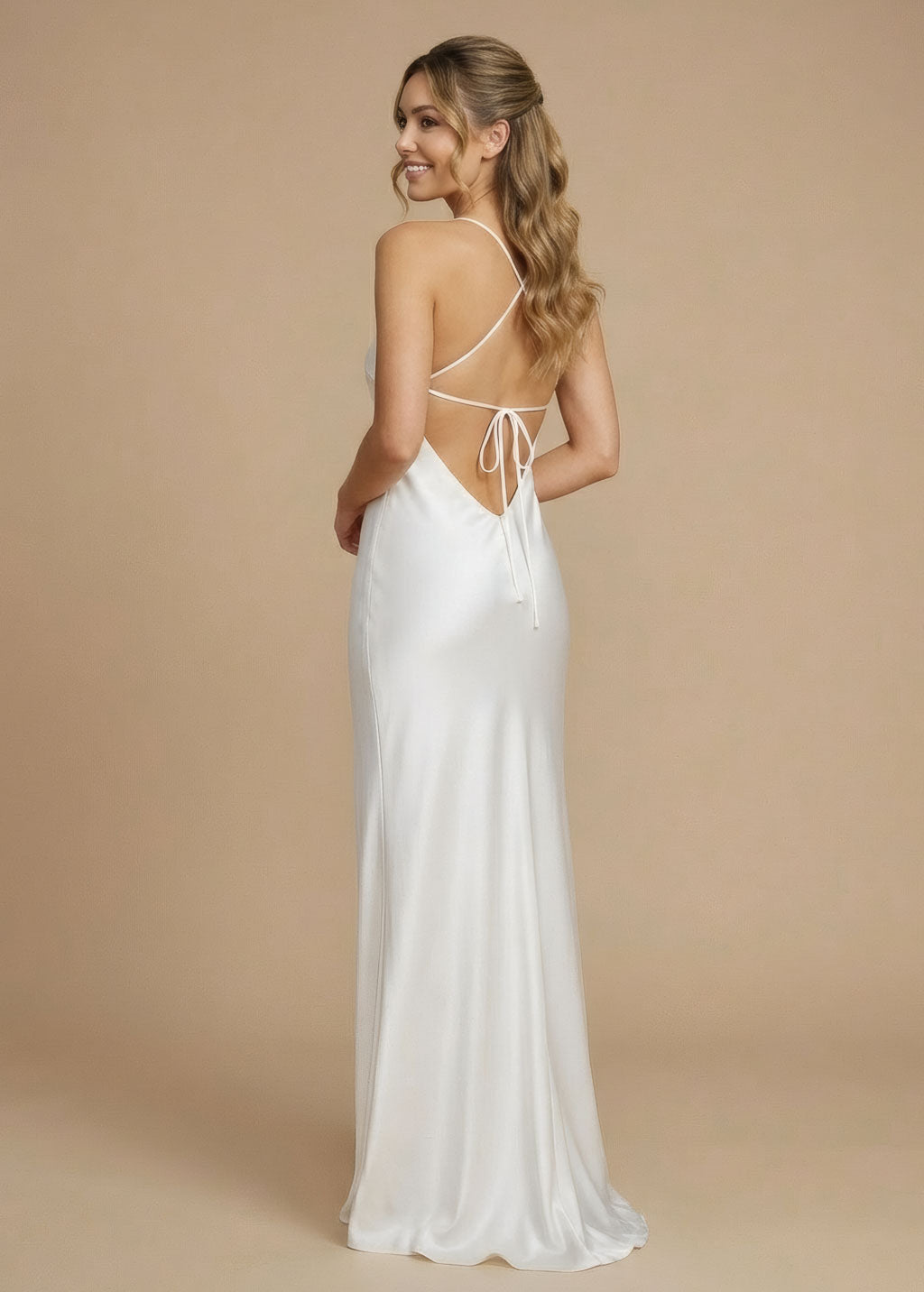 Ivory Silk Slip Wedding Dress with Open Back
