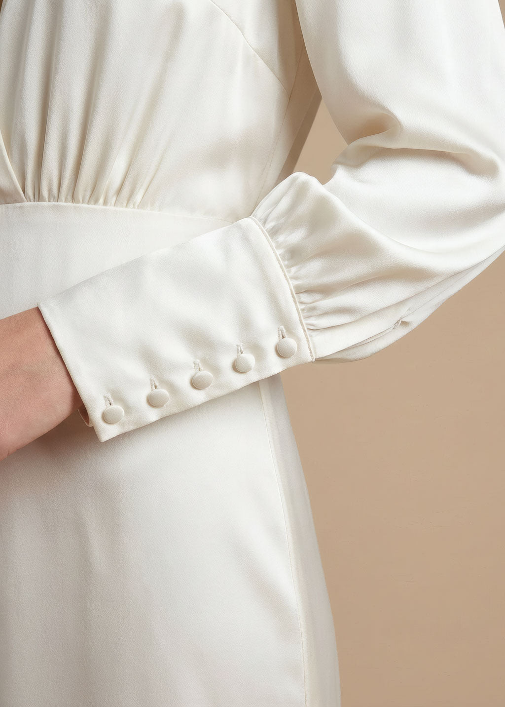 Ivory Silk Wedding Dress with Long Sleeves