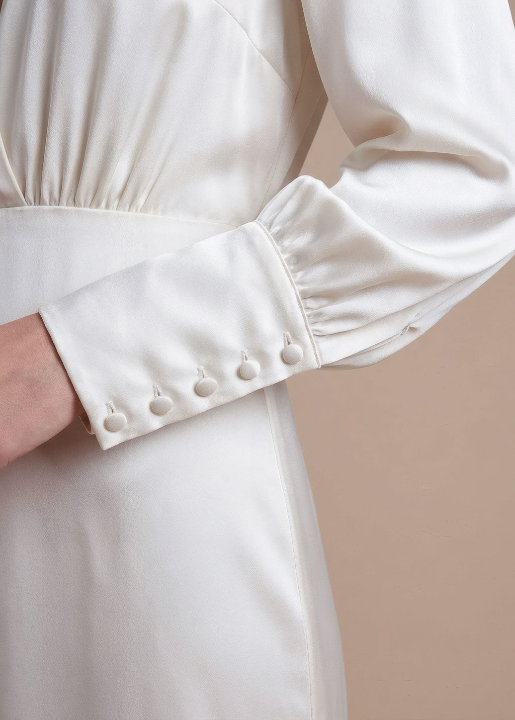 Ivory Silk Wedding Long Sleeves Dress with Cape