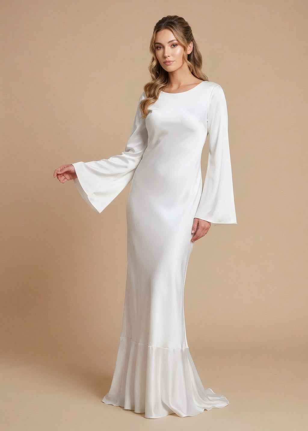 Ivory Silk Wedding Dress with Long Sleeves