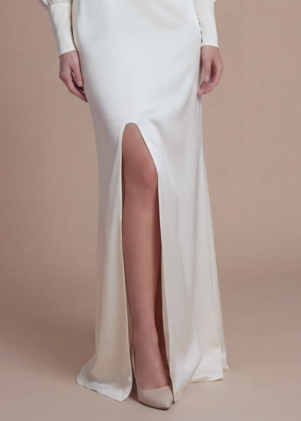 Ivory Silk Wedding Dress with Handmade Flower