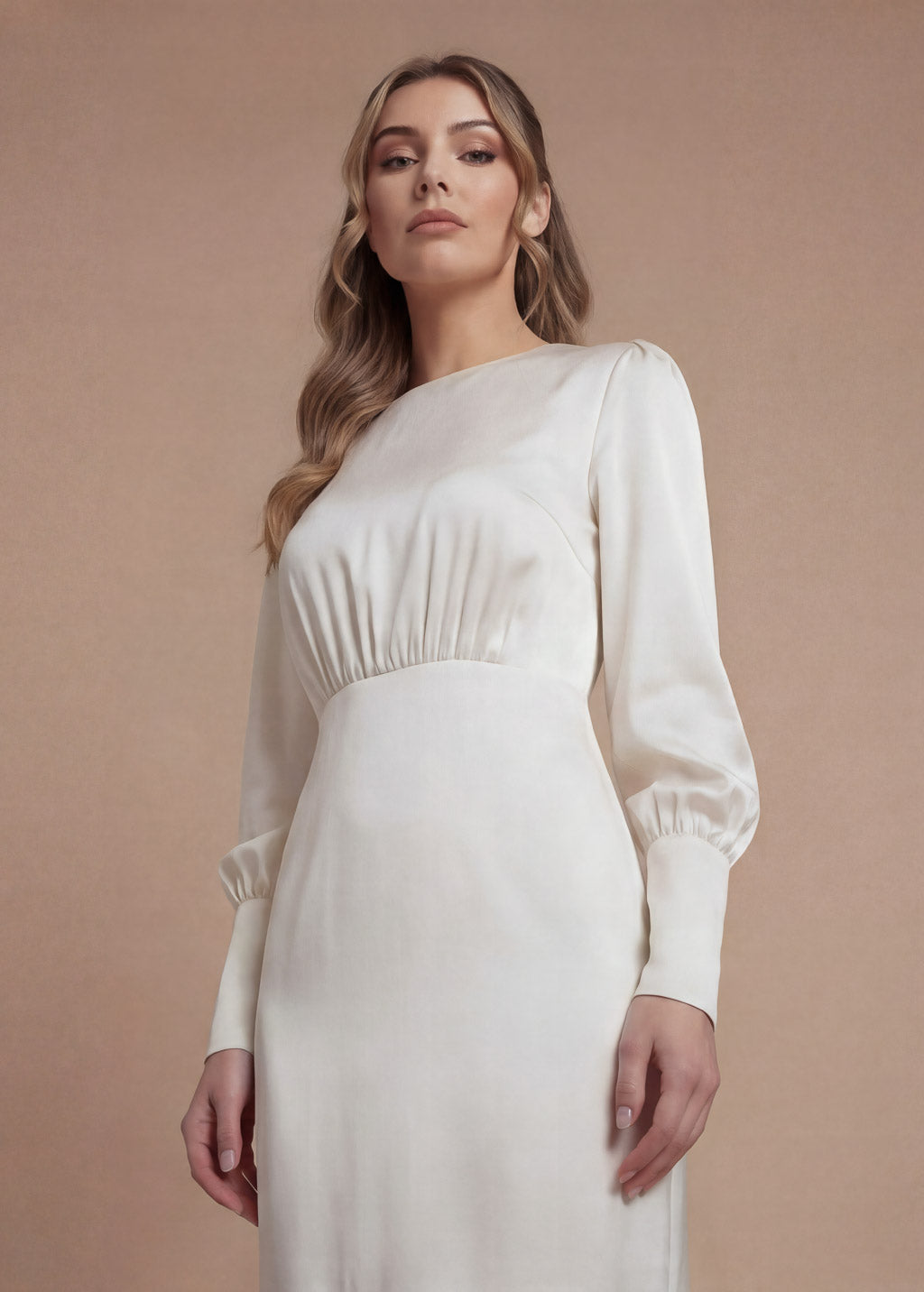 Ivory Silk Wedding Dress with Handmade Flower