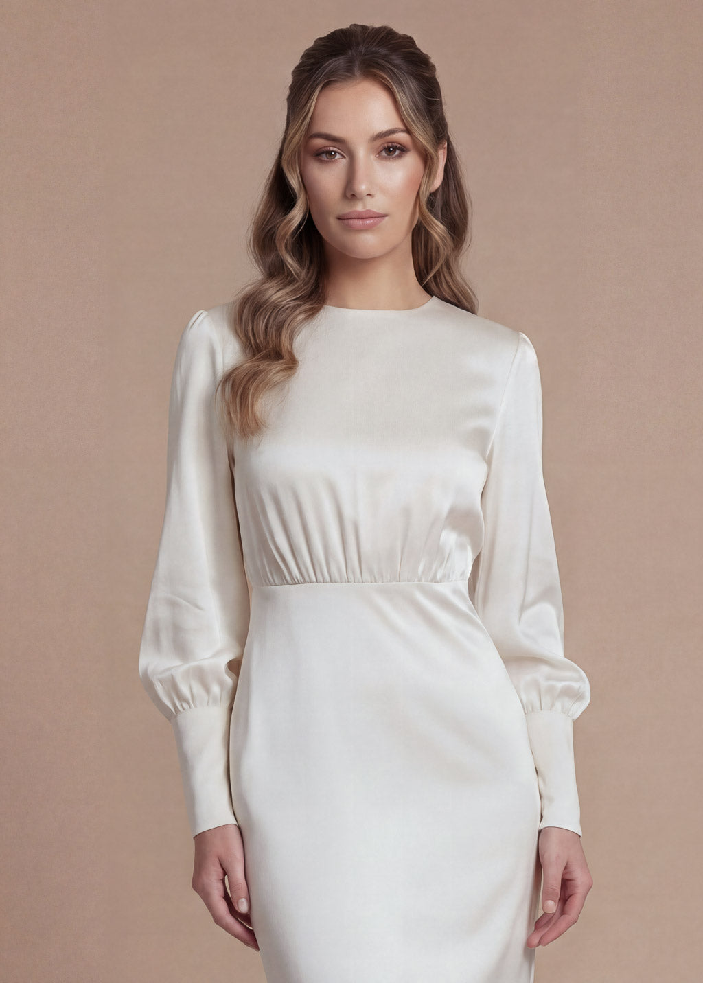 Ivory Silk Wedding Dress with Handmade Flower