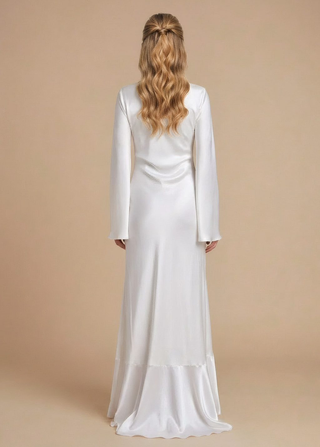 Ivory Silk Wedding Dress with Long Sleeves