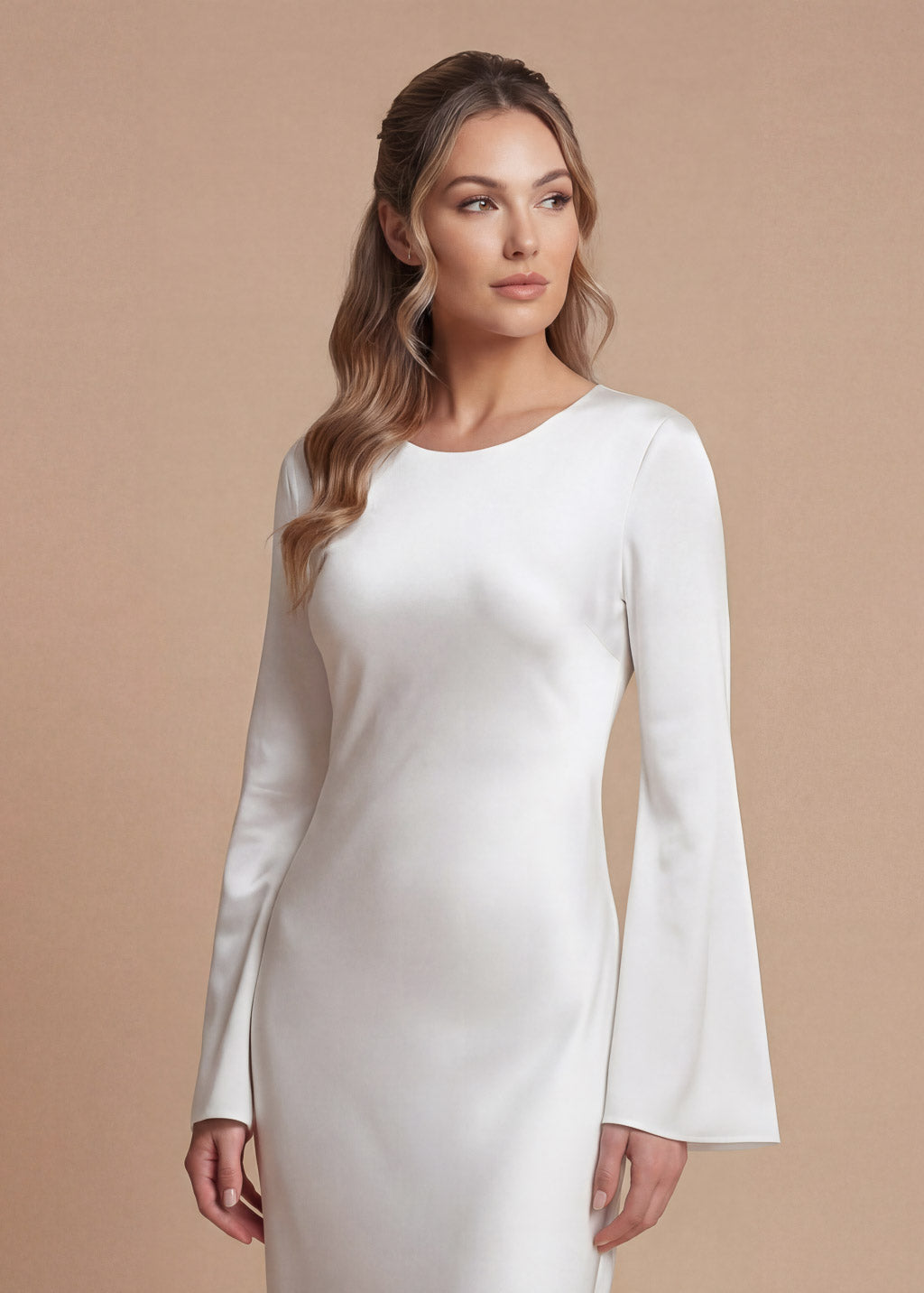 Ivory Silk Wedding Dress with Long Sleeves