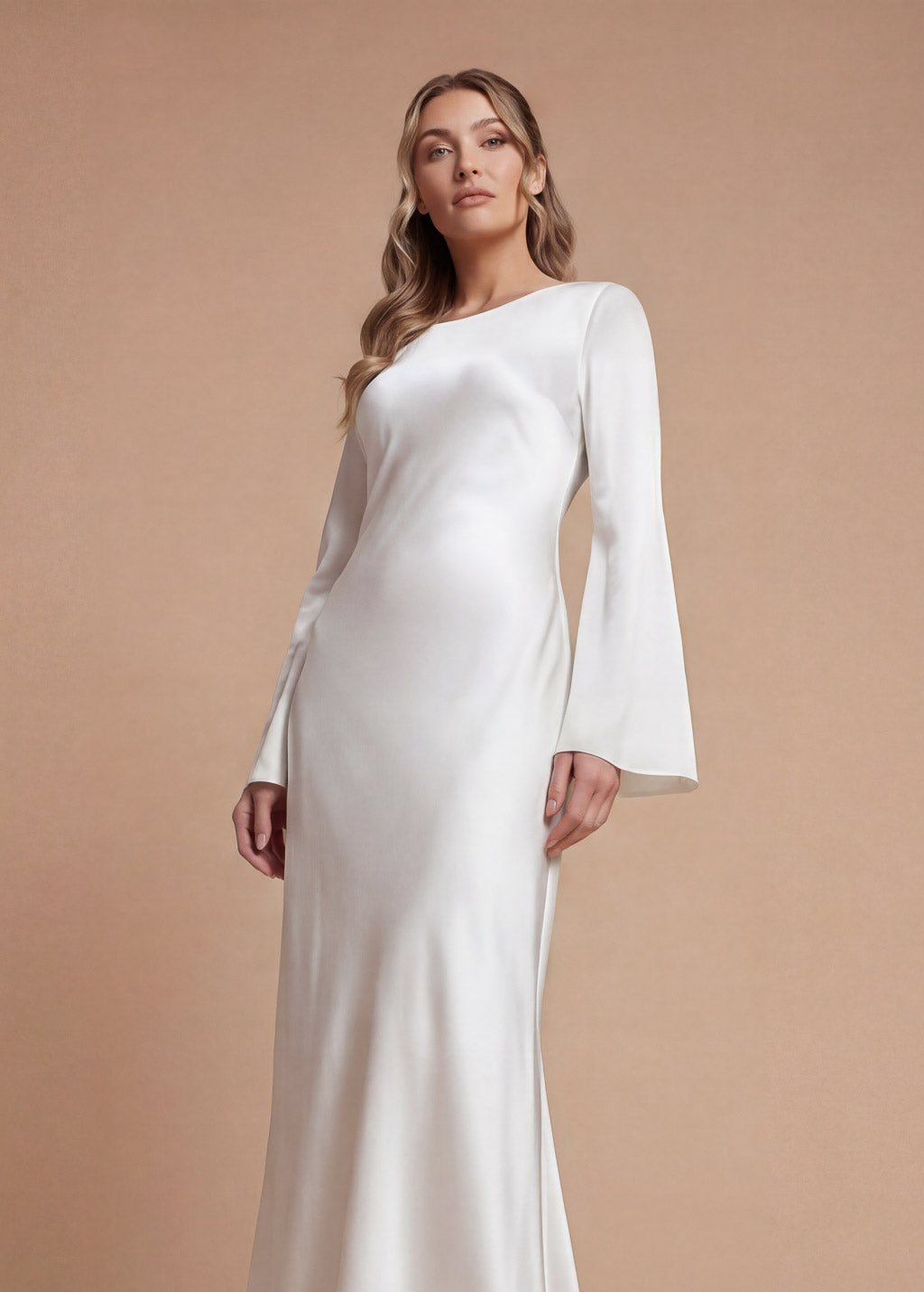 Ivory Silk Wedding Dress with Long Sleeves