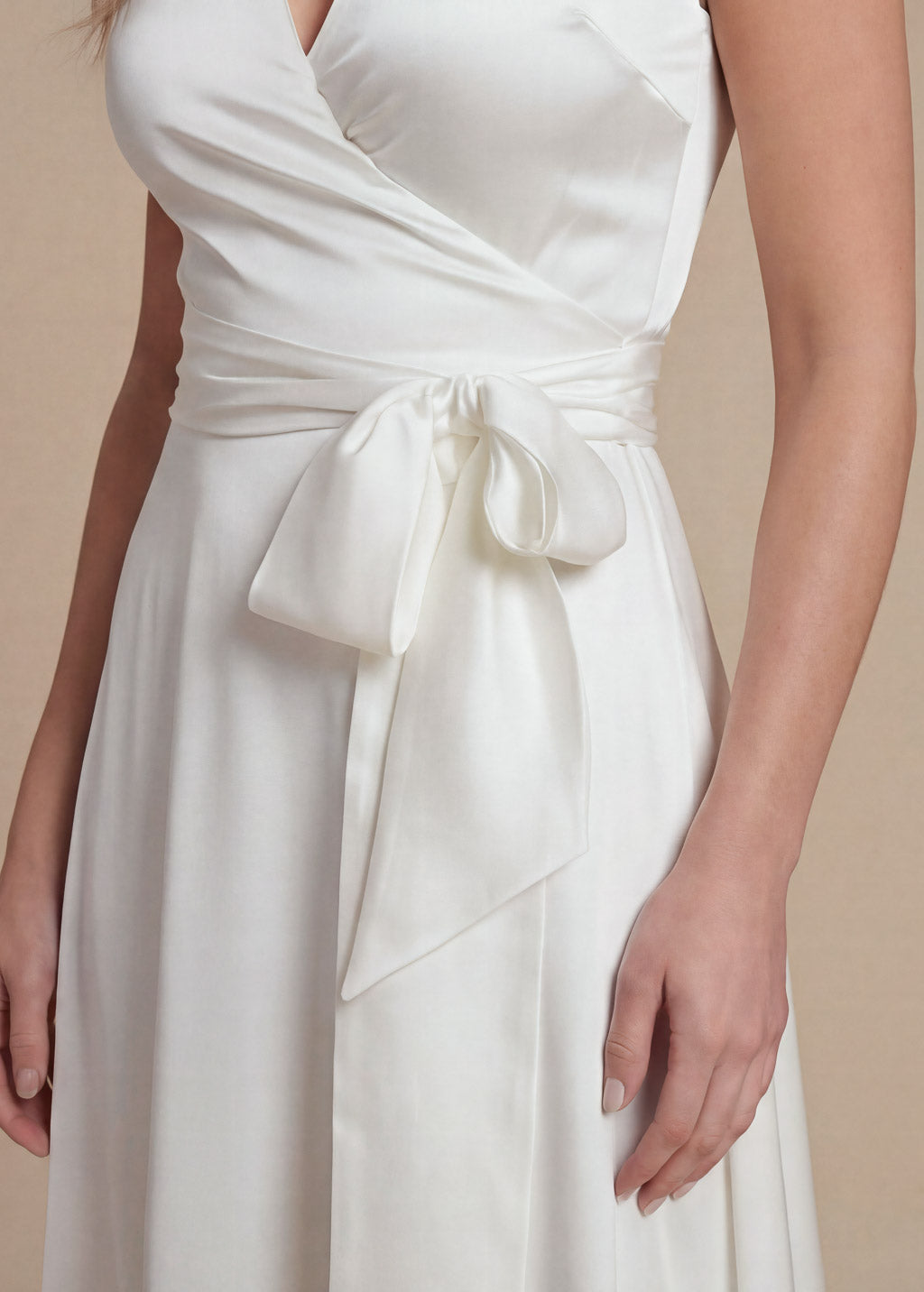 Ivory Silk Wedding Wrap Dress with Train