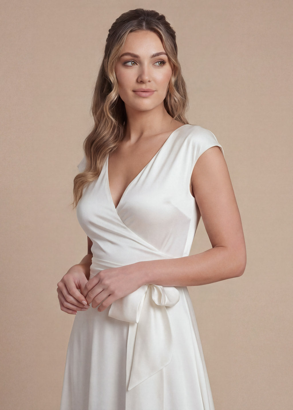Ivory Silk Wedding Wrap Dress with Train