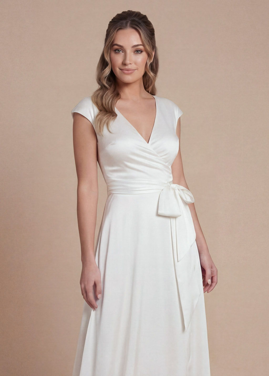 Ivory Silk Wedding Wrap Dress with Train