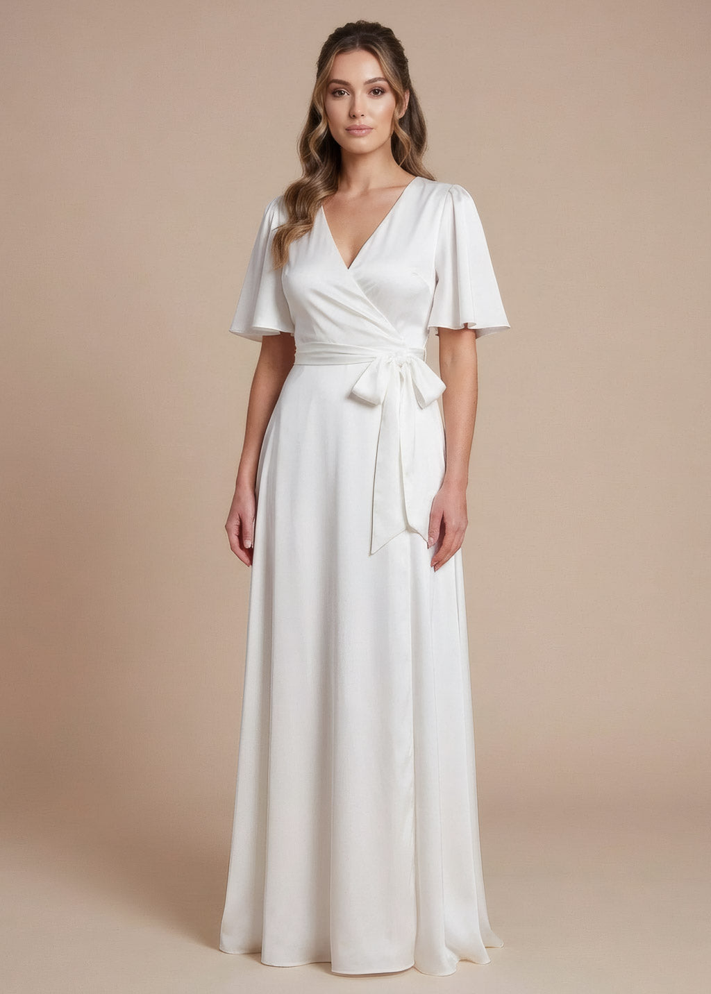 Ivory Silk Wrap Wedding Dress