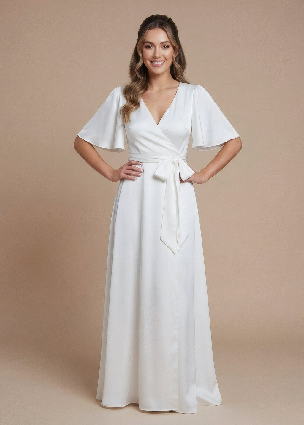 Ivory Silk Wrap Wedding Dress