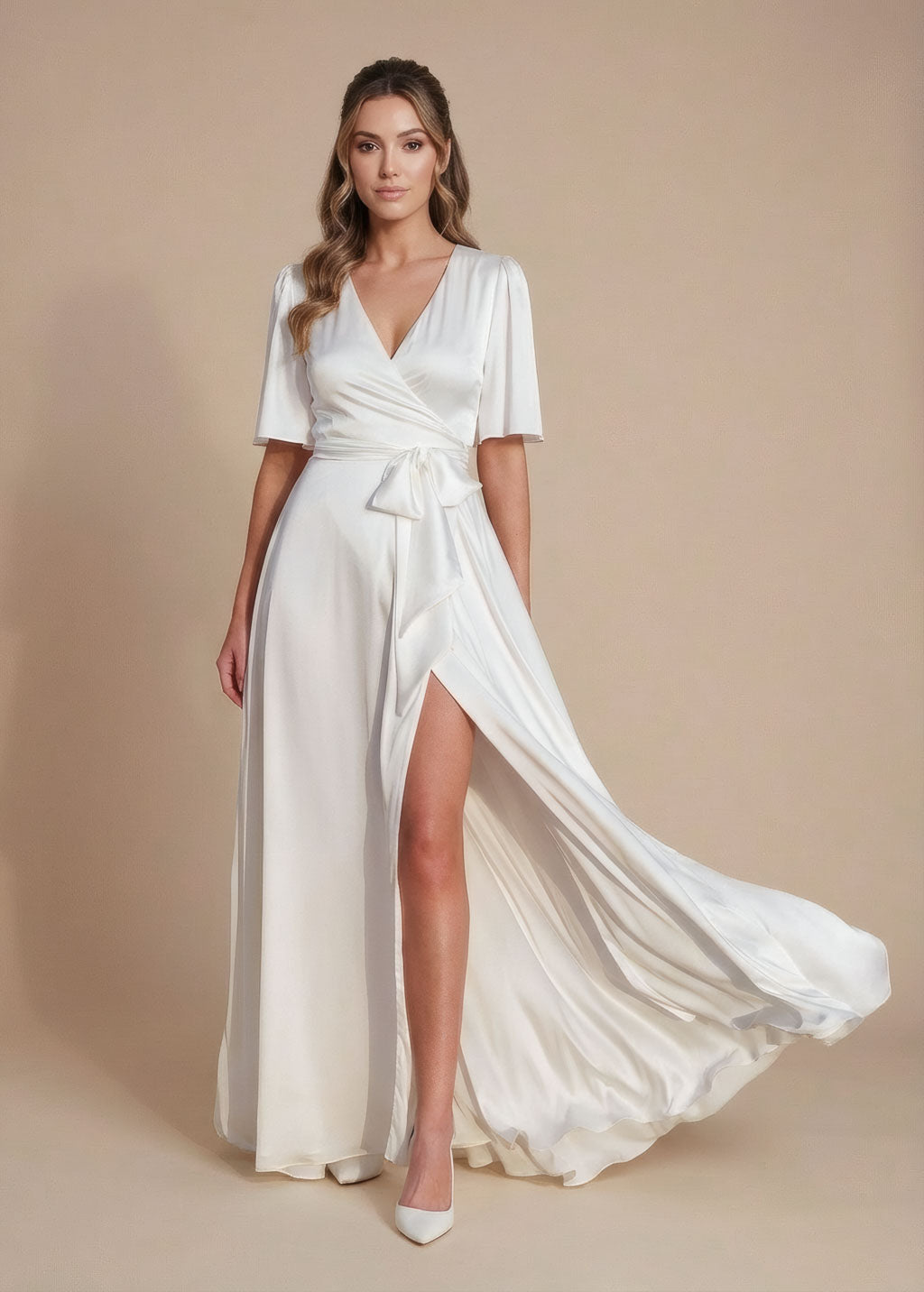 Ivory Silk Wrap Wedding Dress