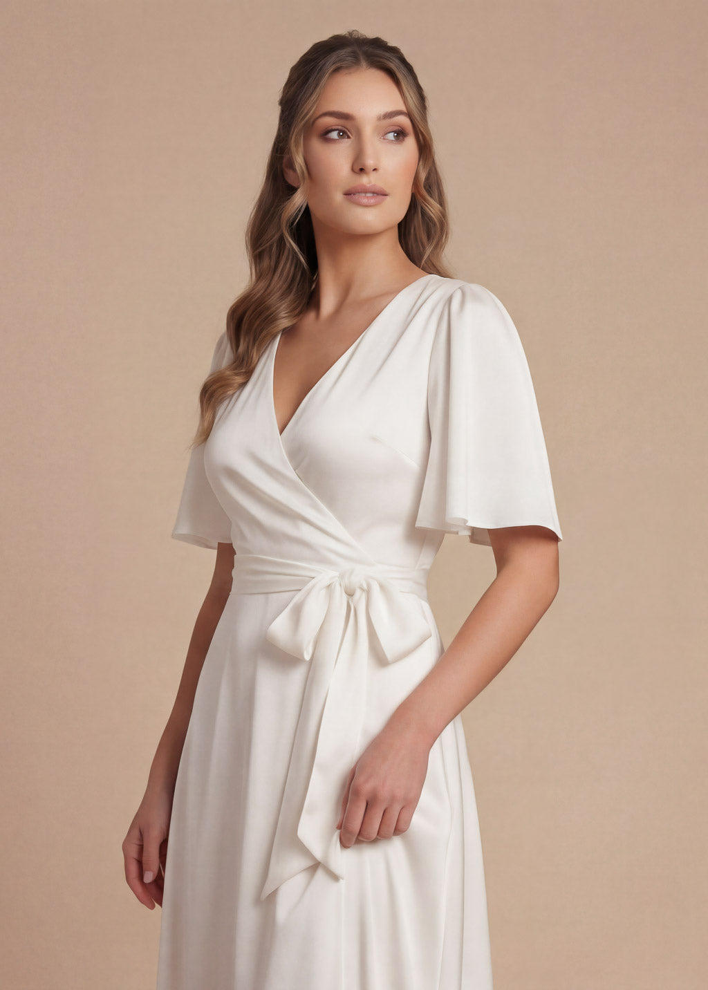 Ivory Silk Wrap Wedding Dress