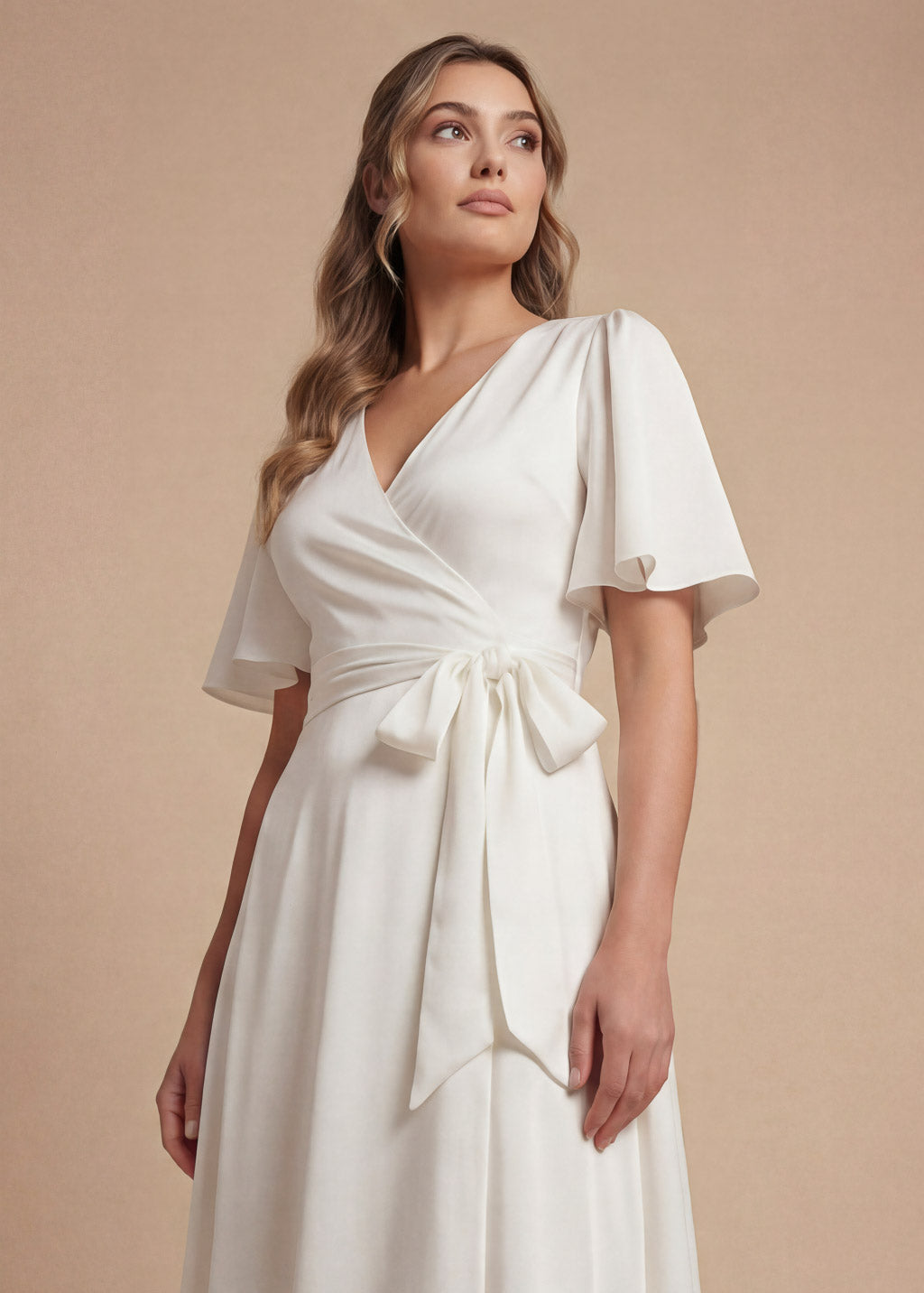 Ivory Silk Wrap Wedding Dress