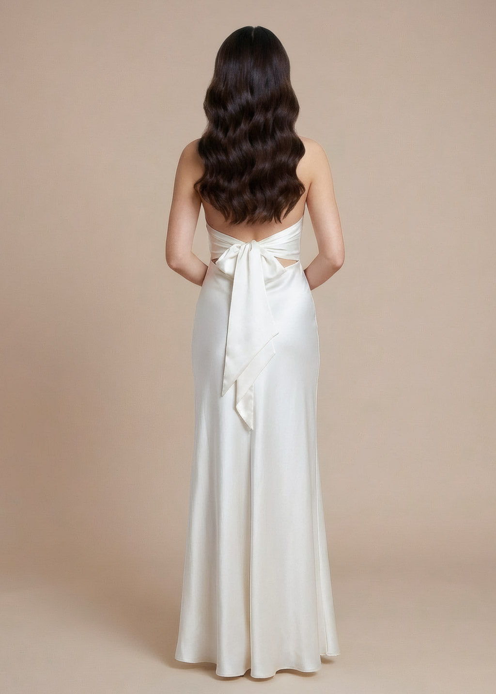 Ivory Silk Halter Wedding Long Dress
