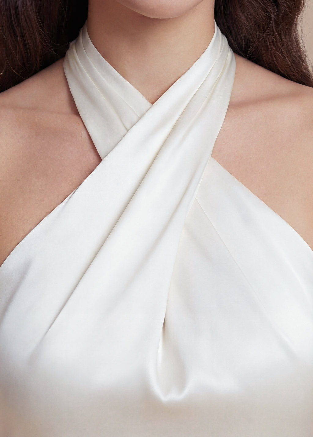Ivory Silk Halter Wedding Long Dress