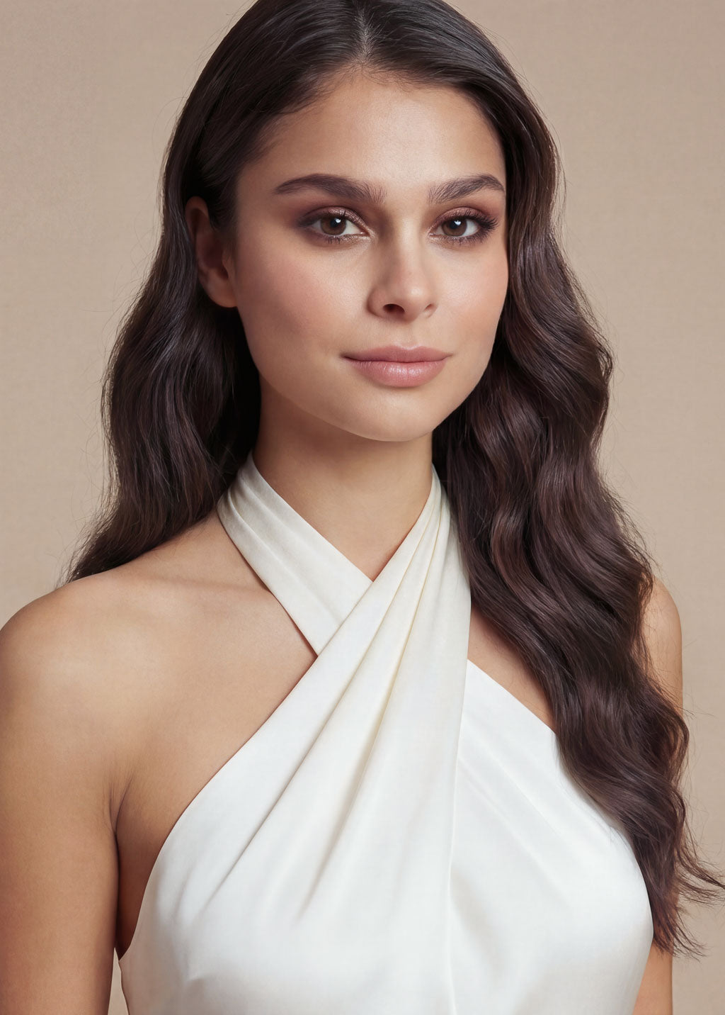 Ivory Silk Wedding Halter Jumpsuit with Pockets