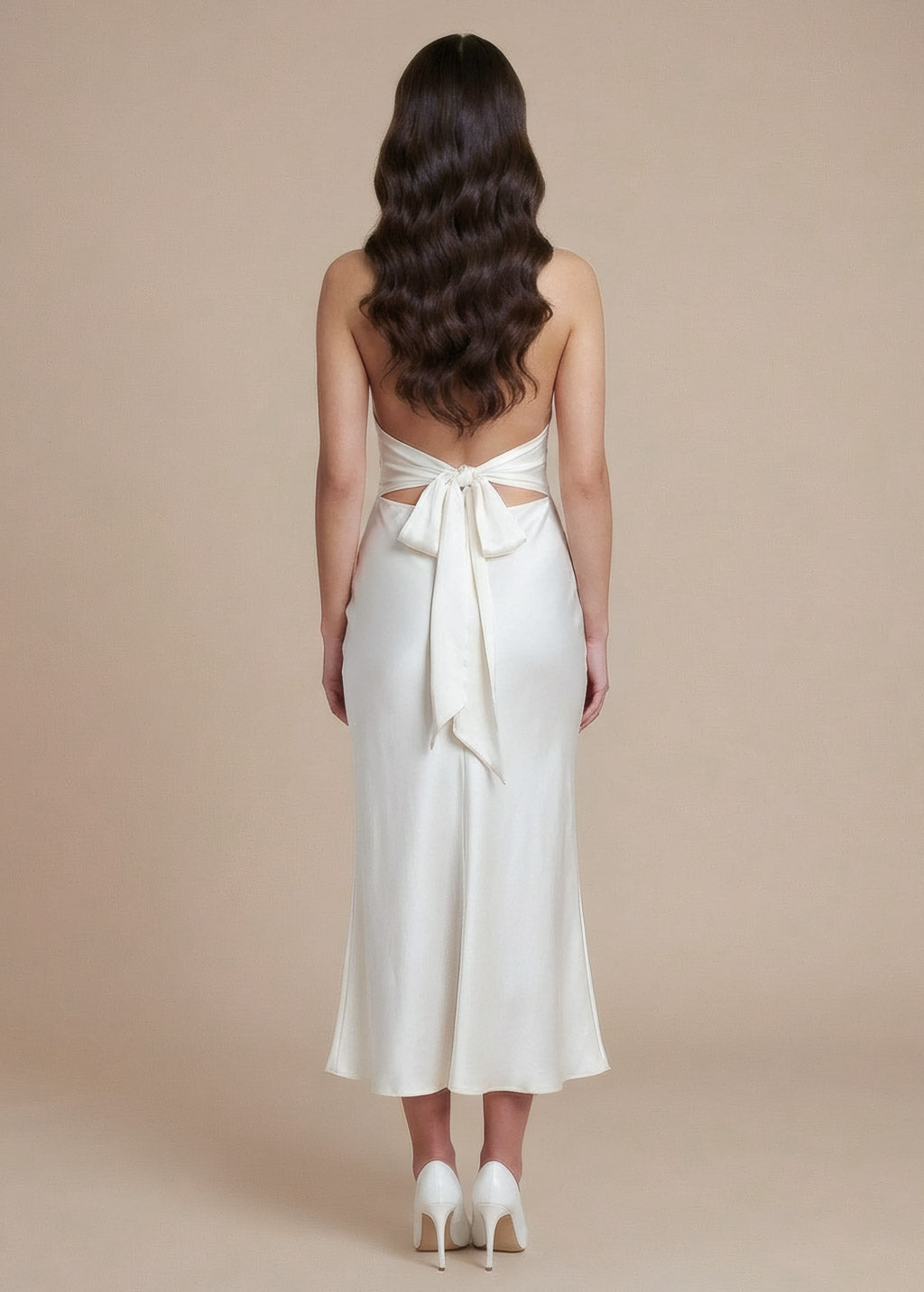 Ivory Silk Halter Midi Wedding Dress