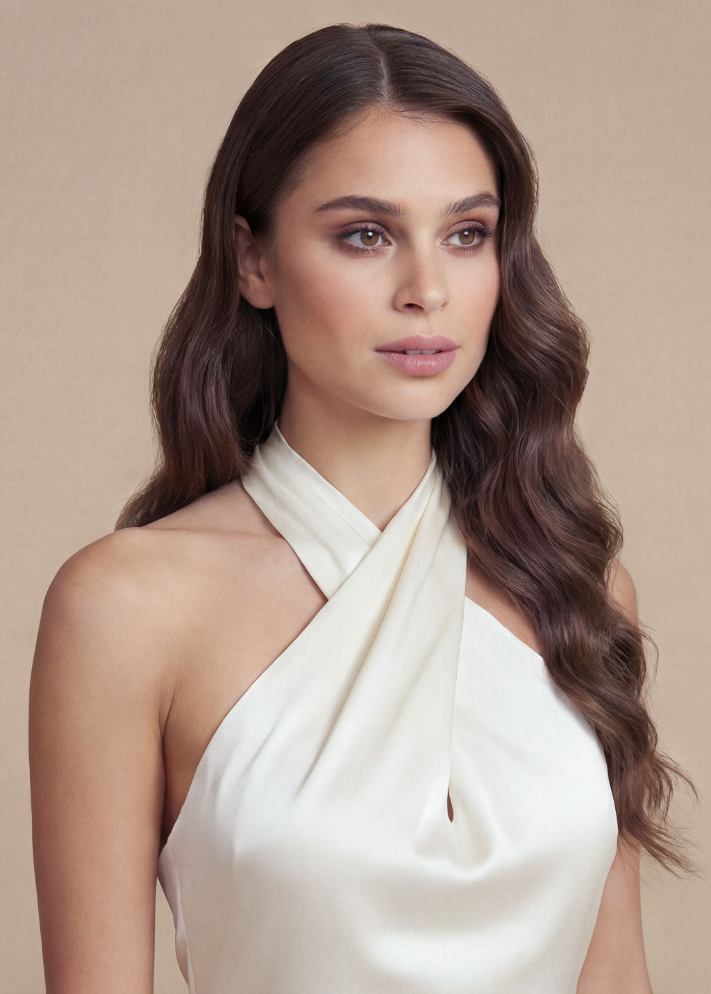 Ivory Silk Halter Midi Wedding Dress