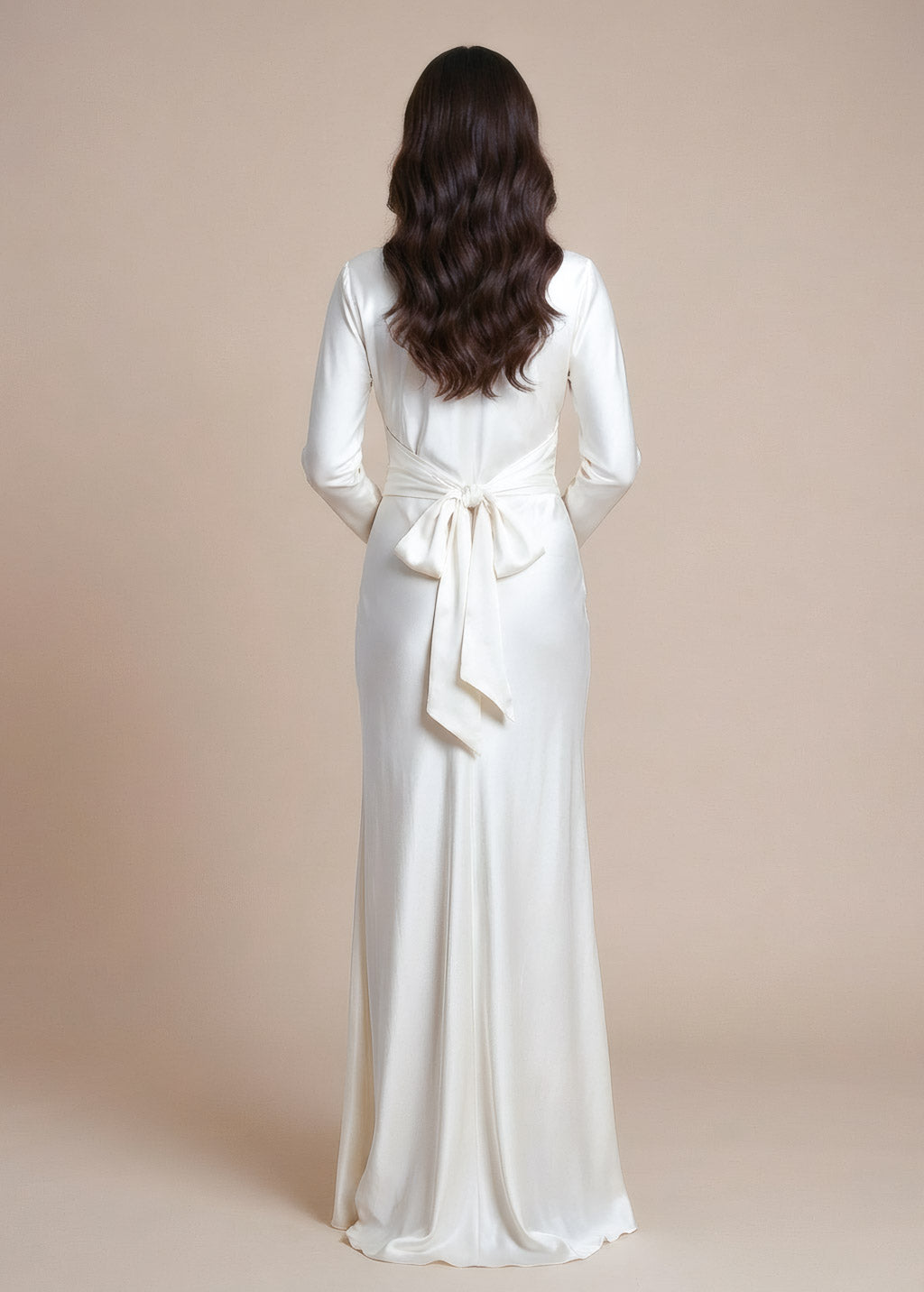 Ivory Silk Wedding Dress Long Sleeve